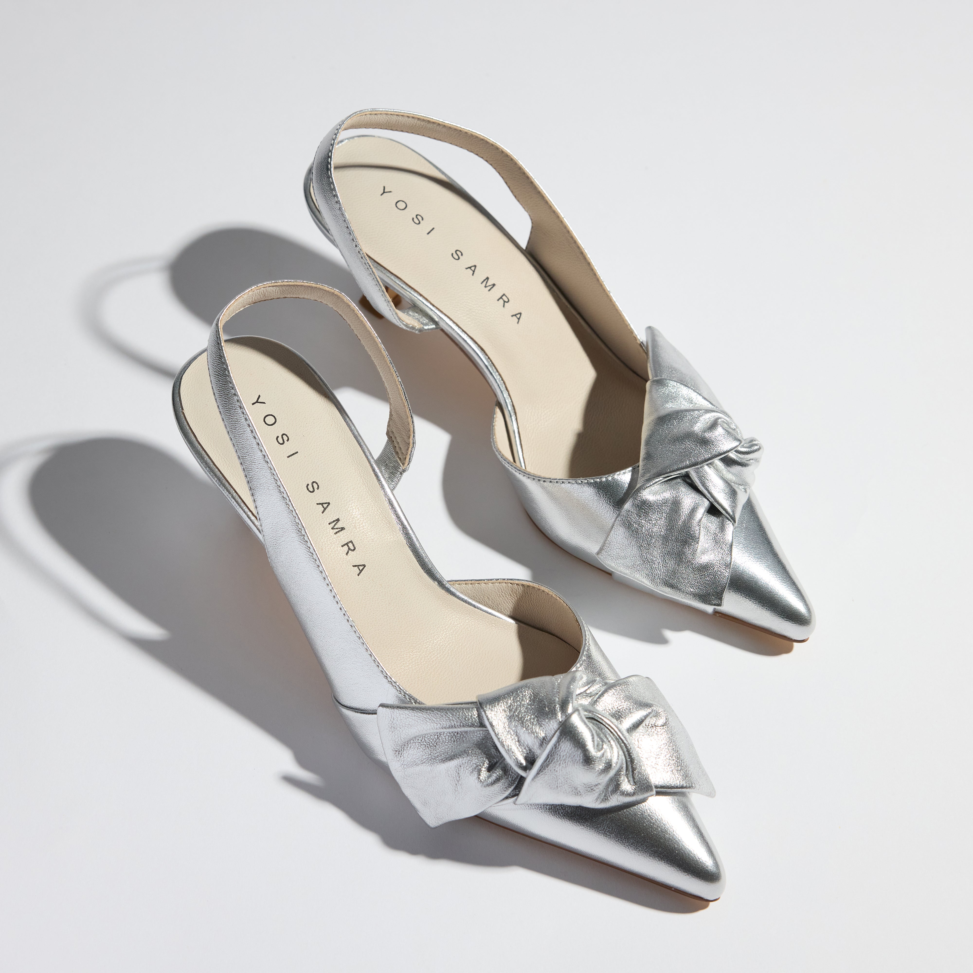 Kaleigh Bow Heel in Silver Leather