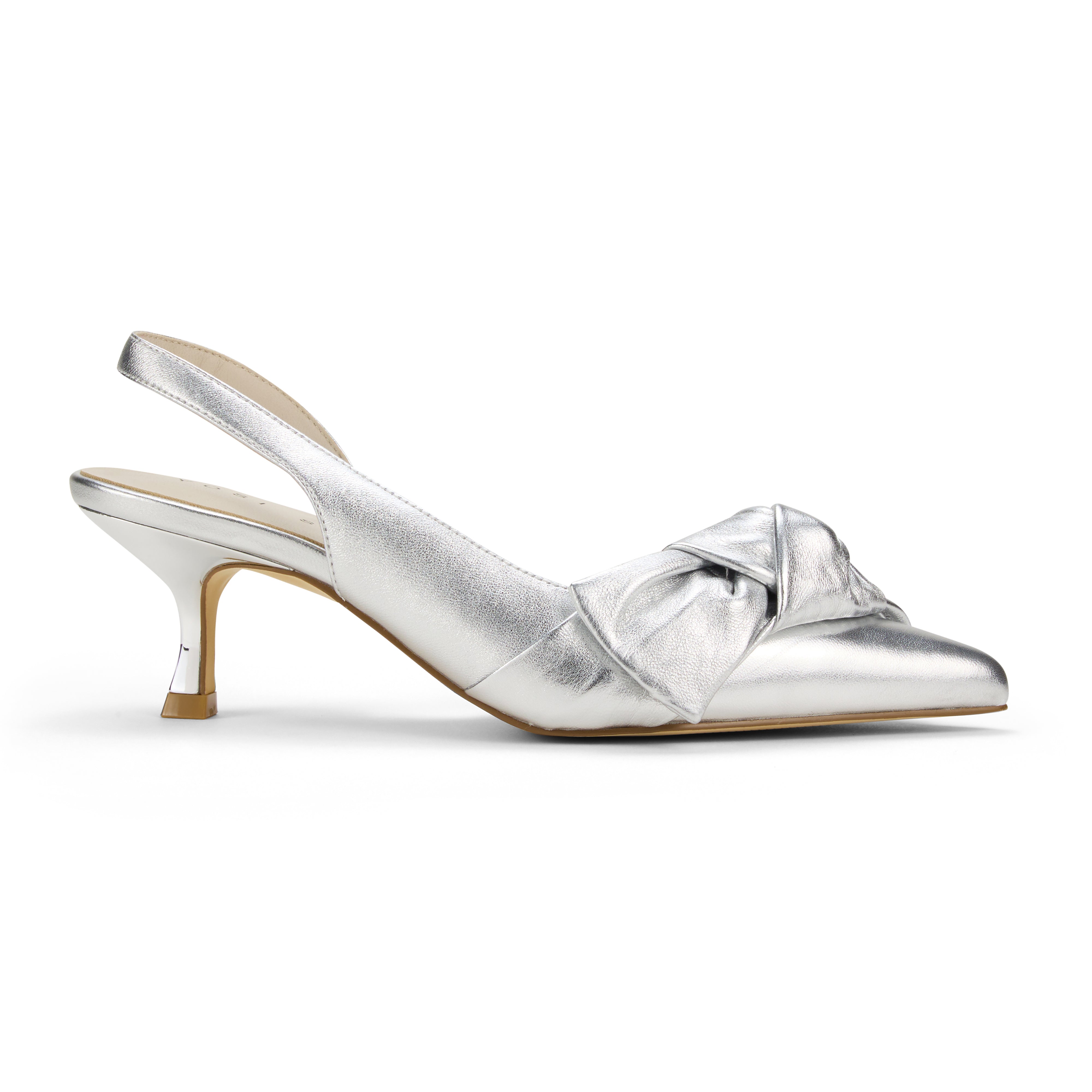 Kaleigh Bow Heel in Silver Leather