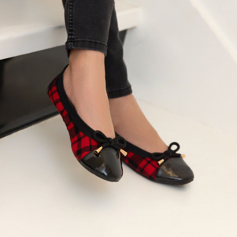 Miss Samantha Ballet Flat in Red Plaid - Kids