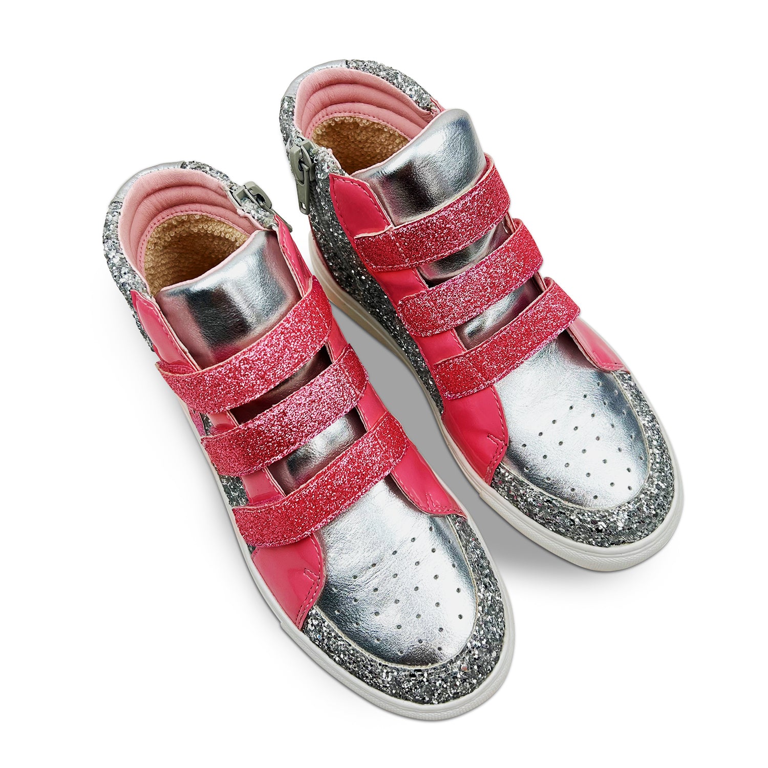 Miss Hannah Velcro Sneaker in Pink & Silver - Kids