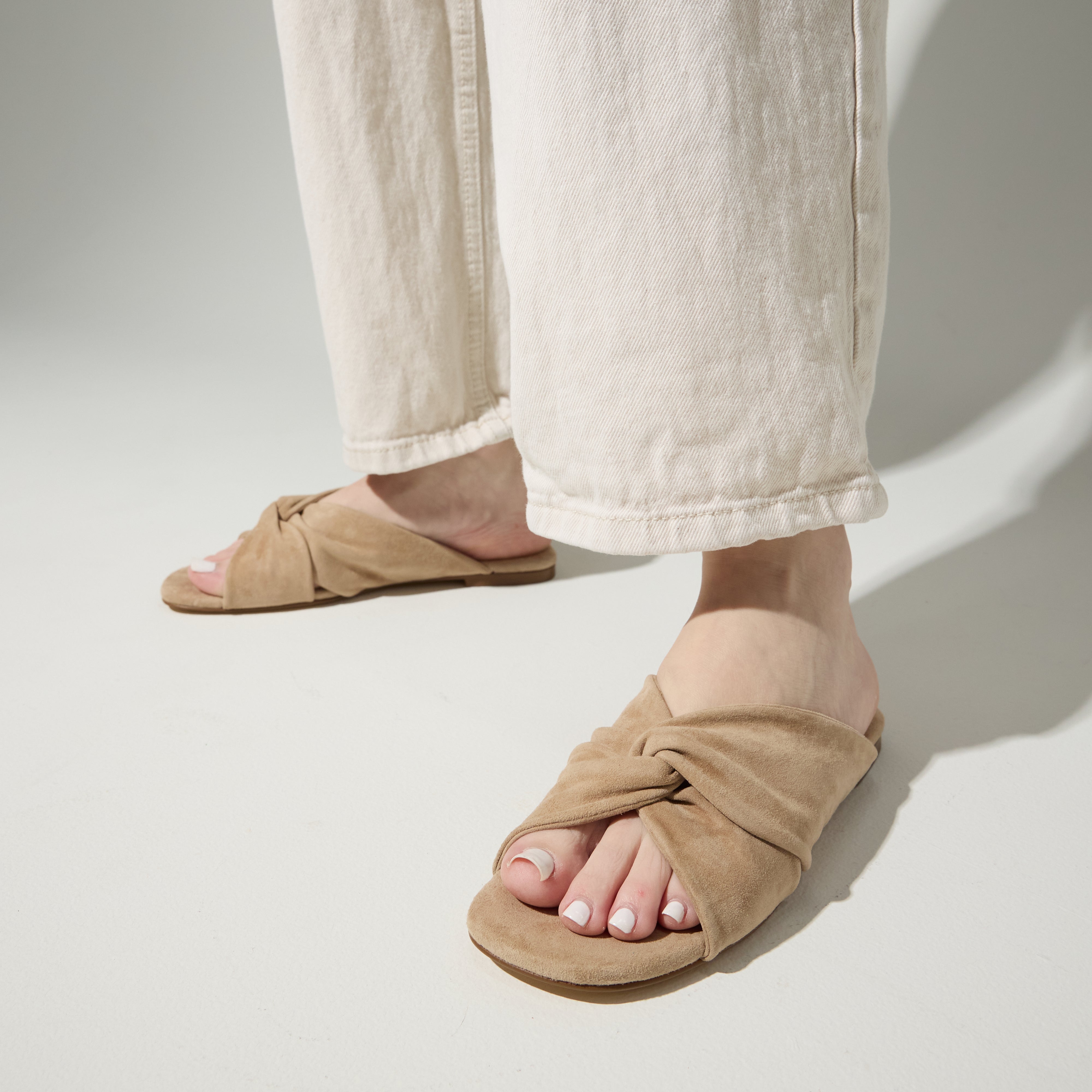 Nadia Slide Sandal in Oat Suede