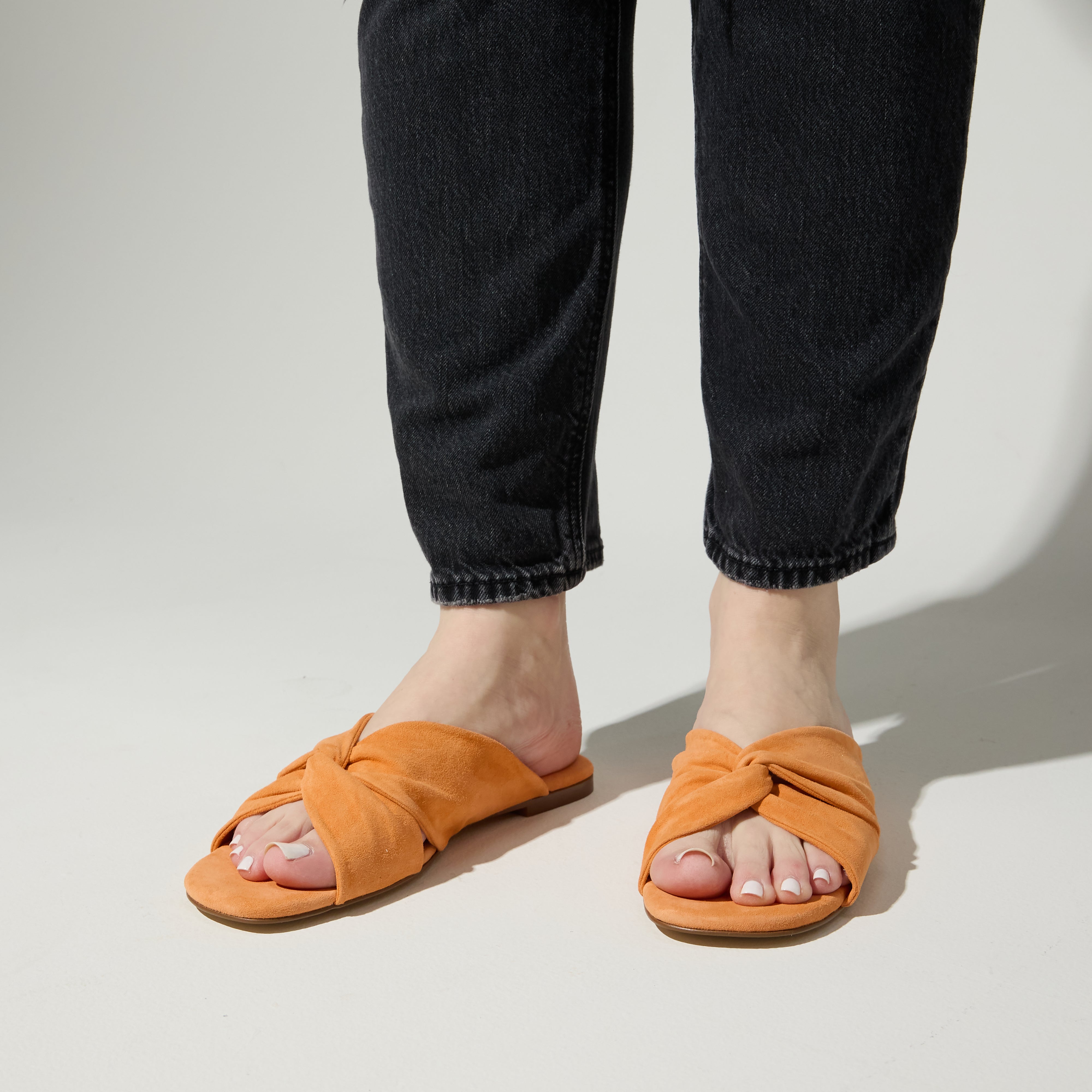 Nadia Slide Sandal in Tangerine Suede