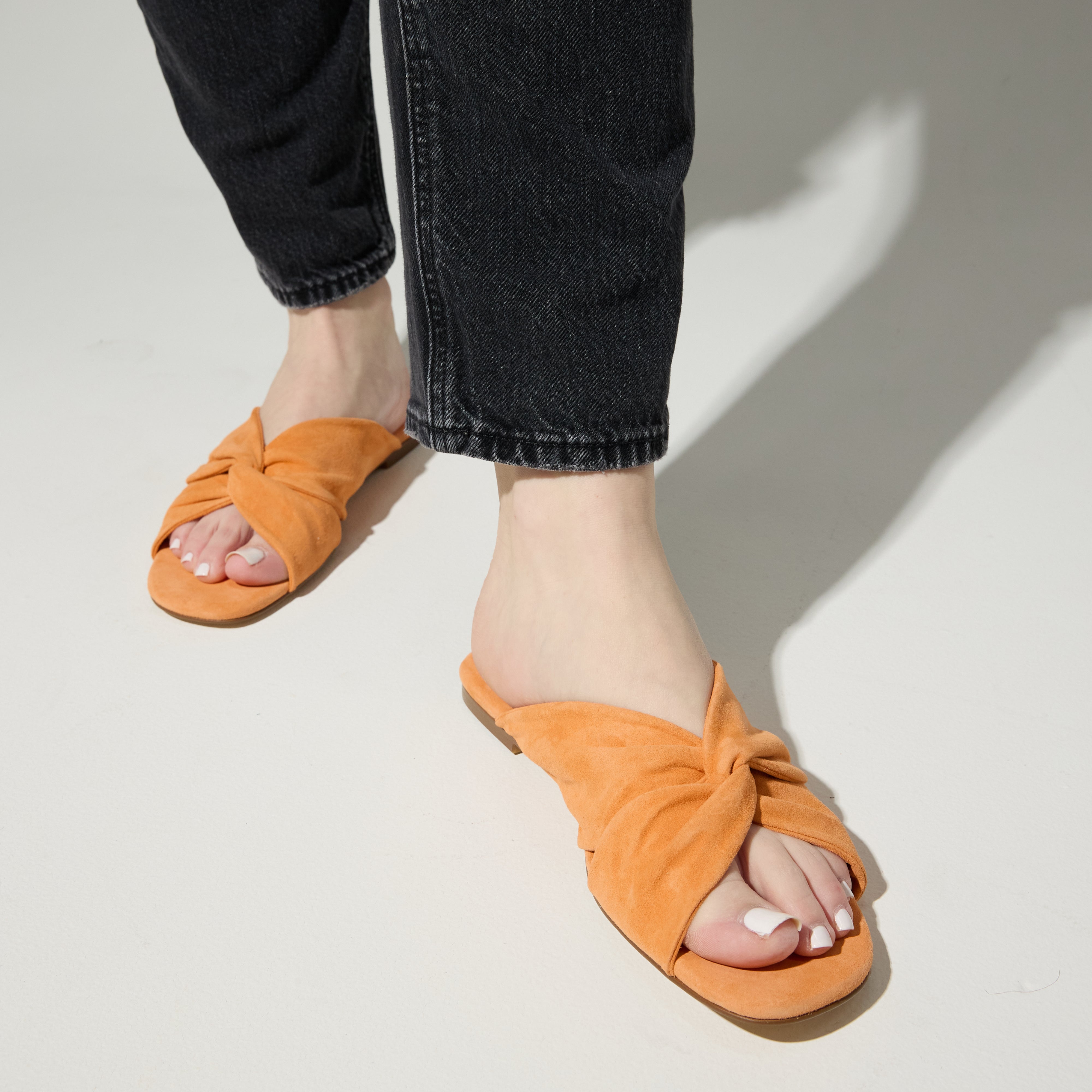 Nadia Slide Sandal in Tangerine Suede