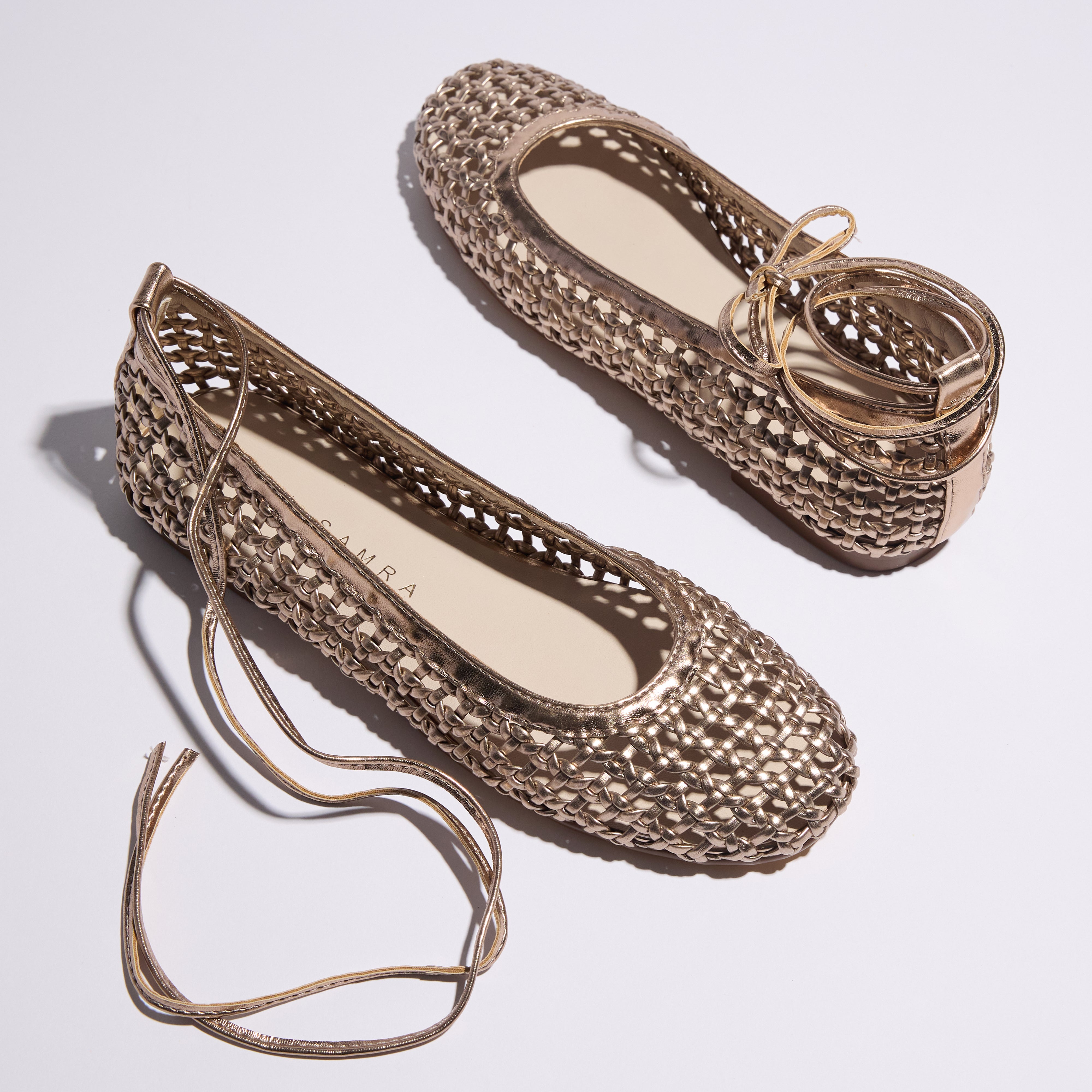 Sadie Ballet Flat in Gold Hand Woven