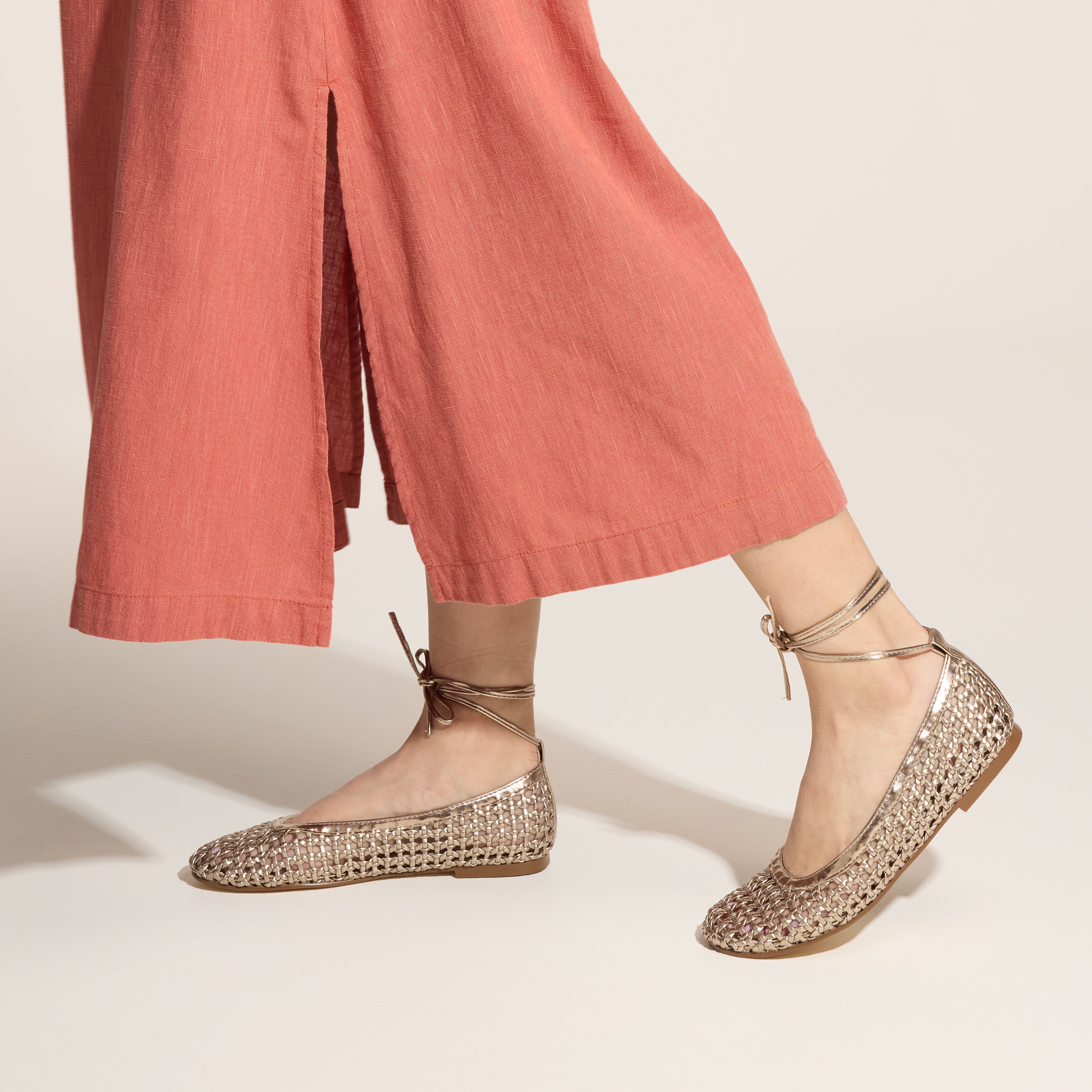 Sadie Ballet Flat in Gold Hand Woven