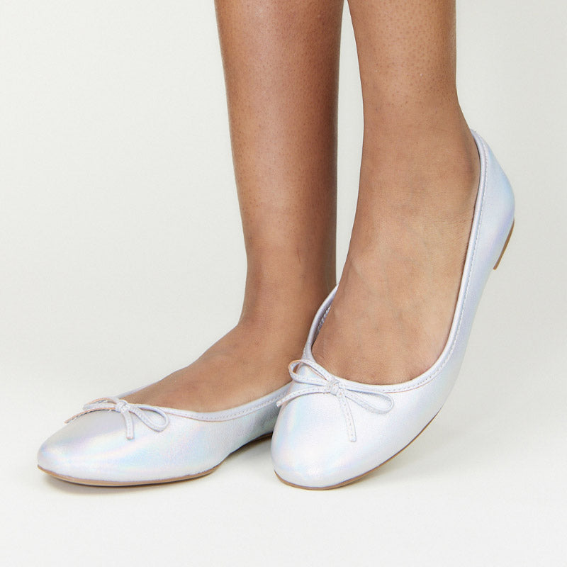 Sadie Ballet Flat in Silver Leather