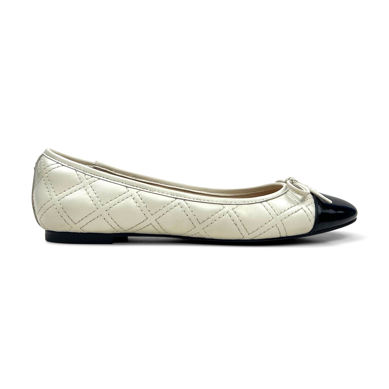 Sadie Quilted Ballet Flat in Bone Leather