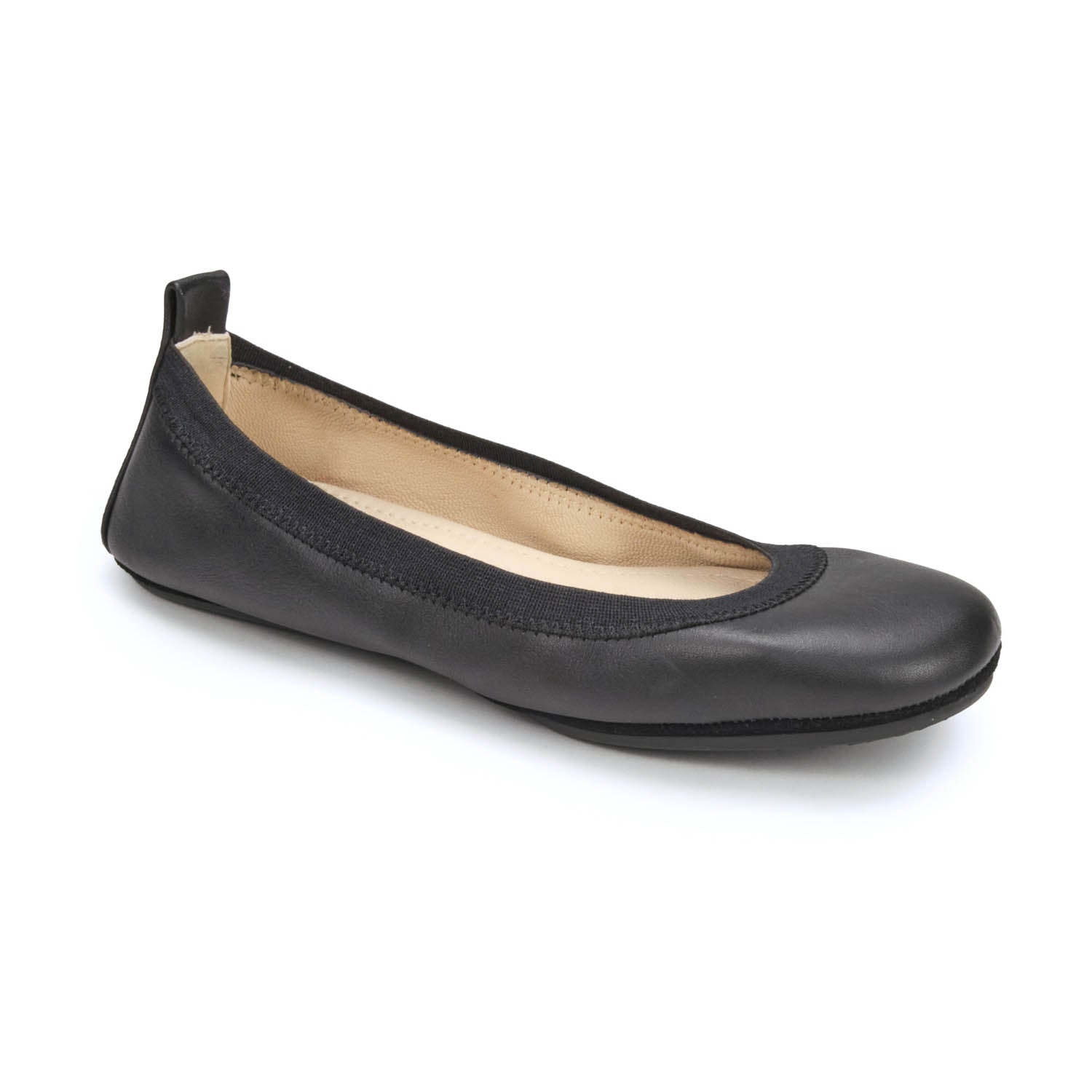 Samara Foldable Ballet Flat in Black Leather