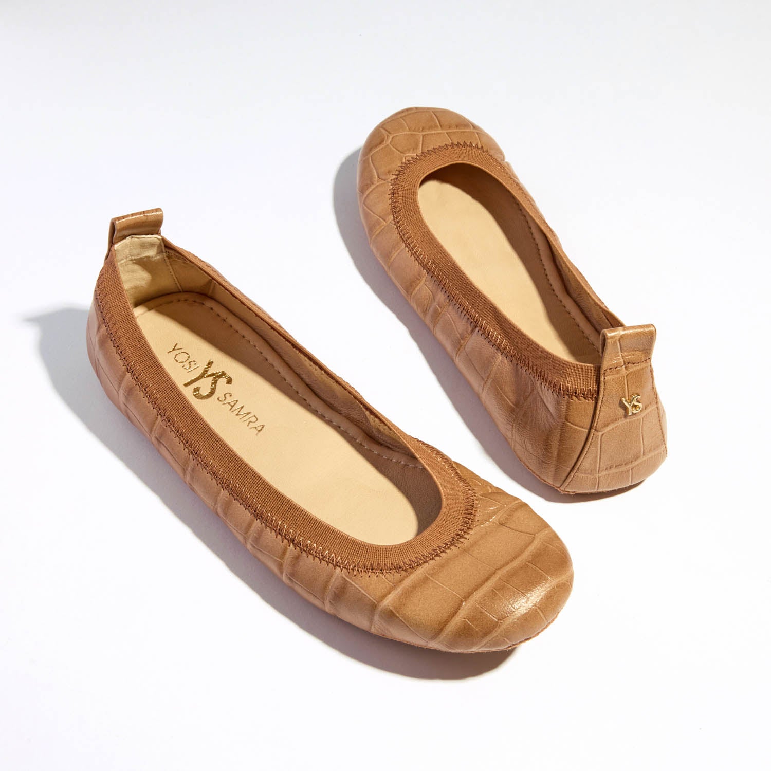 Samara Foldable Ballet Flat in Brown Croc Leather