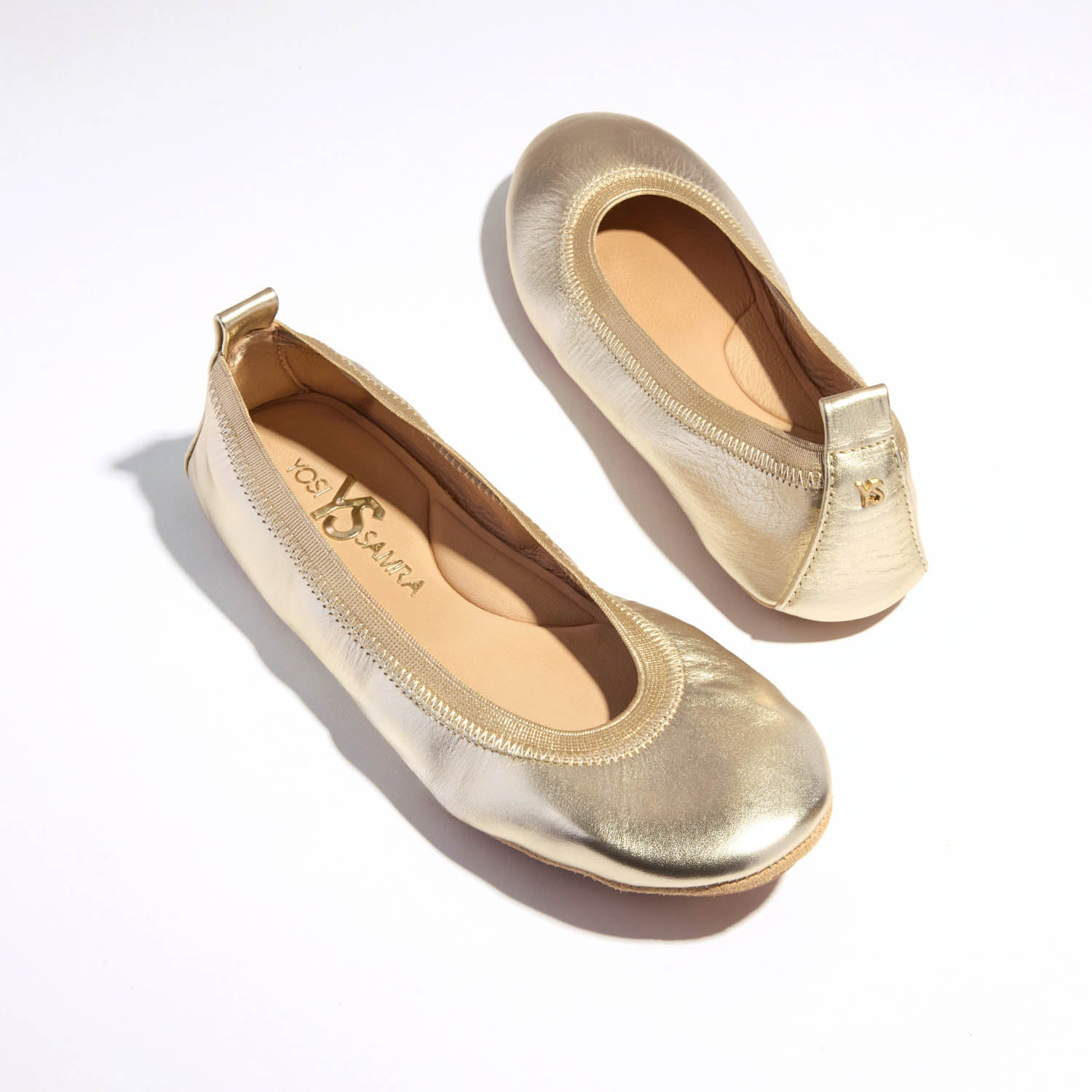 Samara Foldable Ballet Flat in Gold Leather