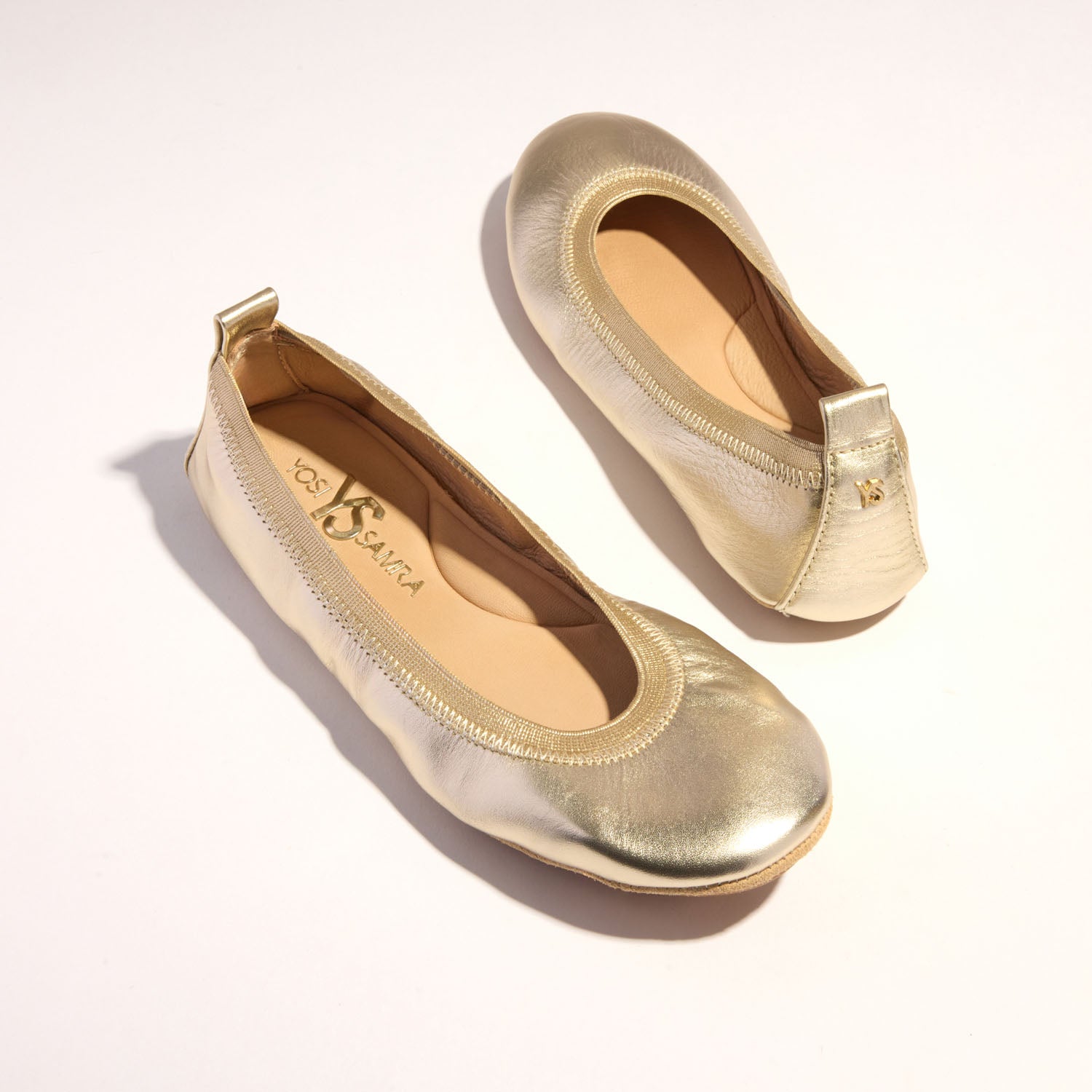 Samara Foldable Ballet Flat in Gold Leather