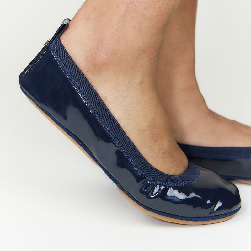 Samara Foldable Ballet Flat in Deep Navy Patent