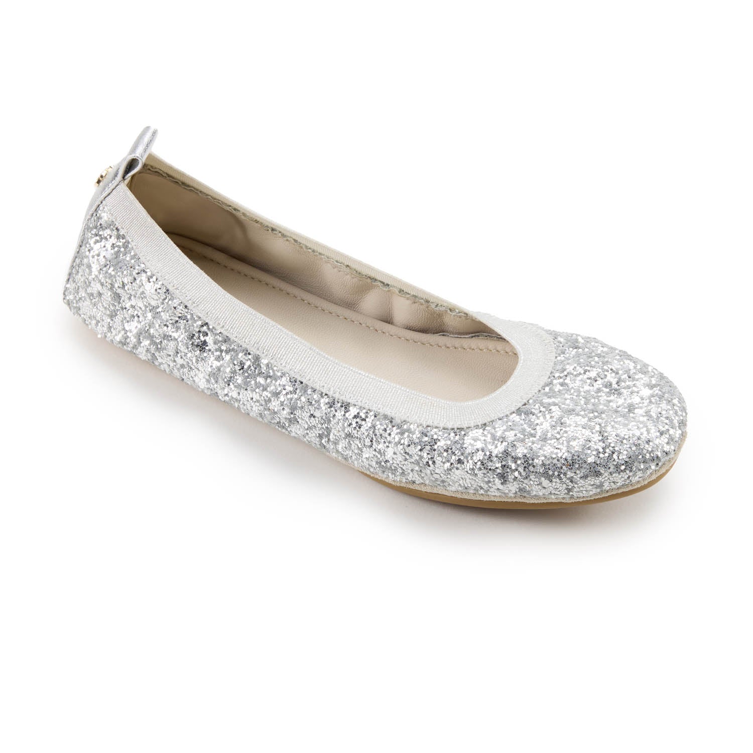 Samara Foldable Ballet Flat in Platinum Glitter