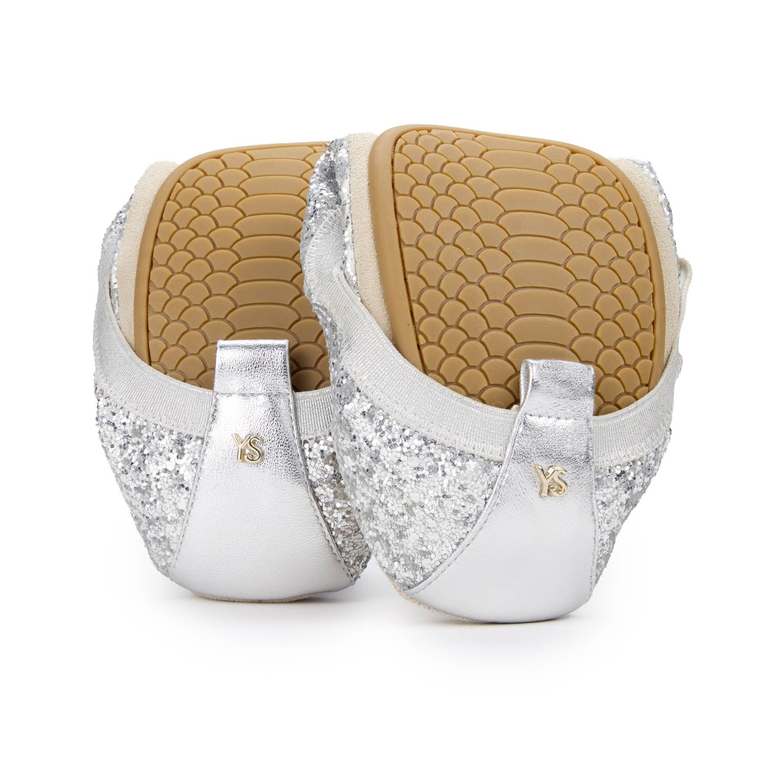 Samara Foldable Ballet Flat in Platinum Glitter