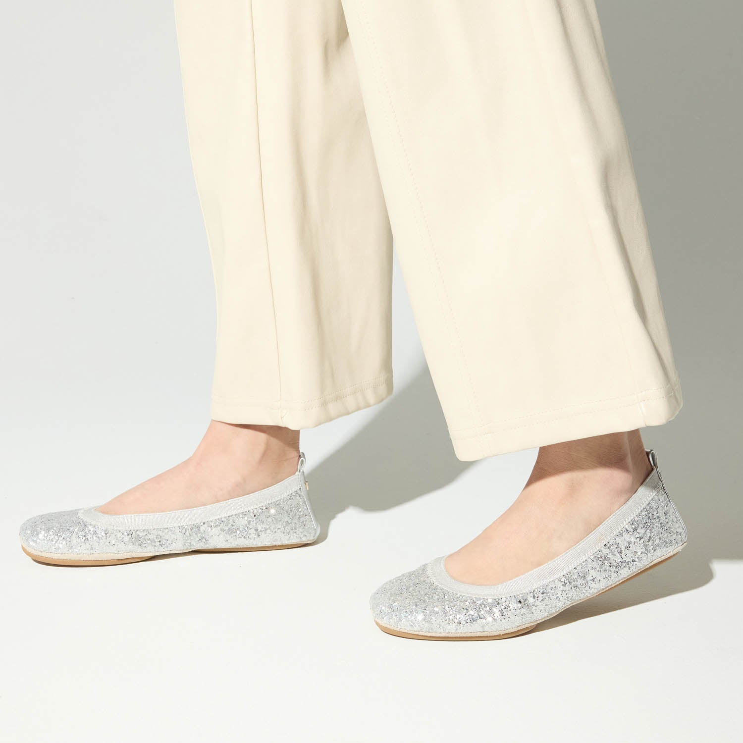 Samara Foldable Ballet Flat in Platinum Glitter