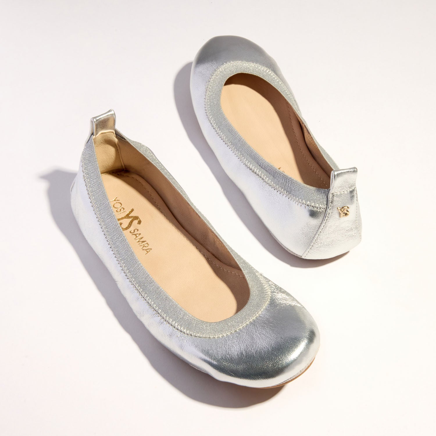 Samara Foldable Ballet Flat in Silver Leather