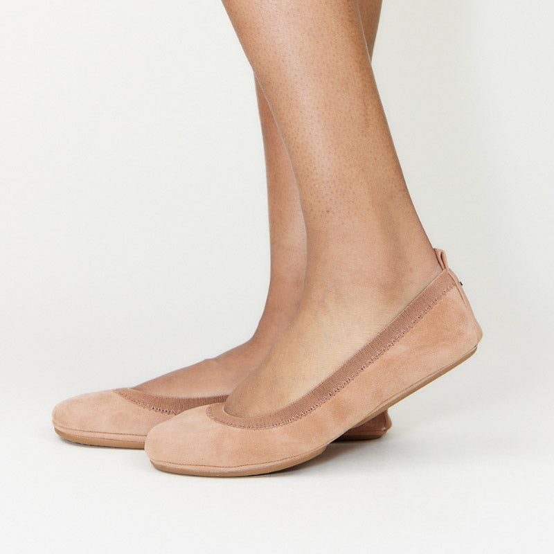 Samara Foldable Ballet Flat in Tan Suede