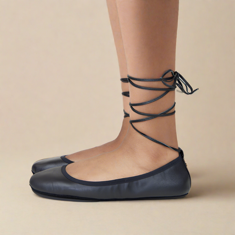 Black ankle wrap flats best sale