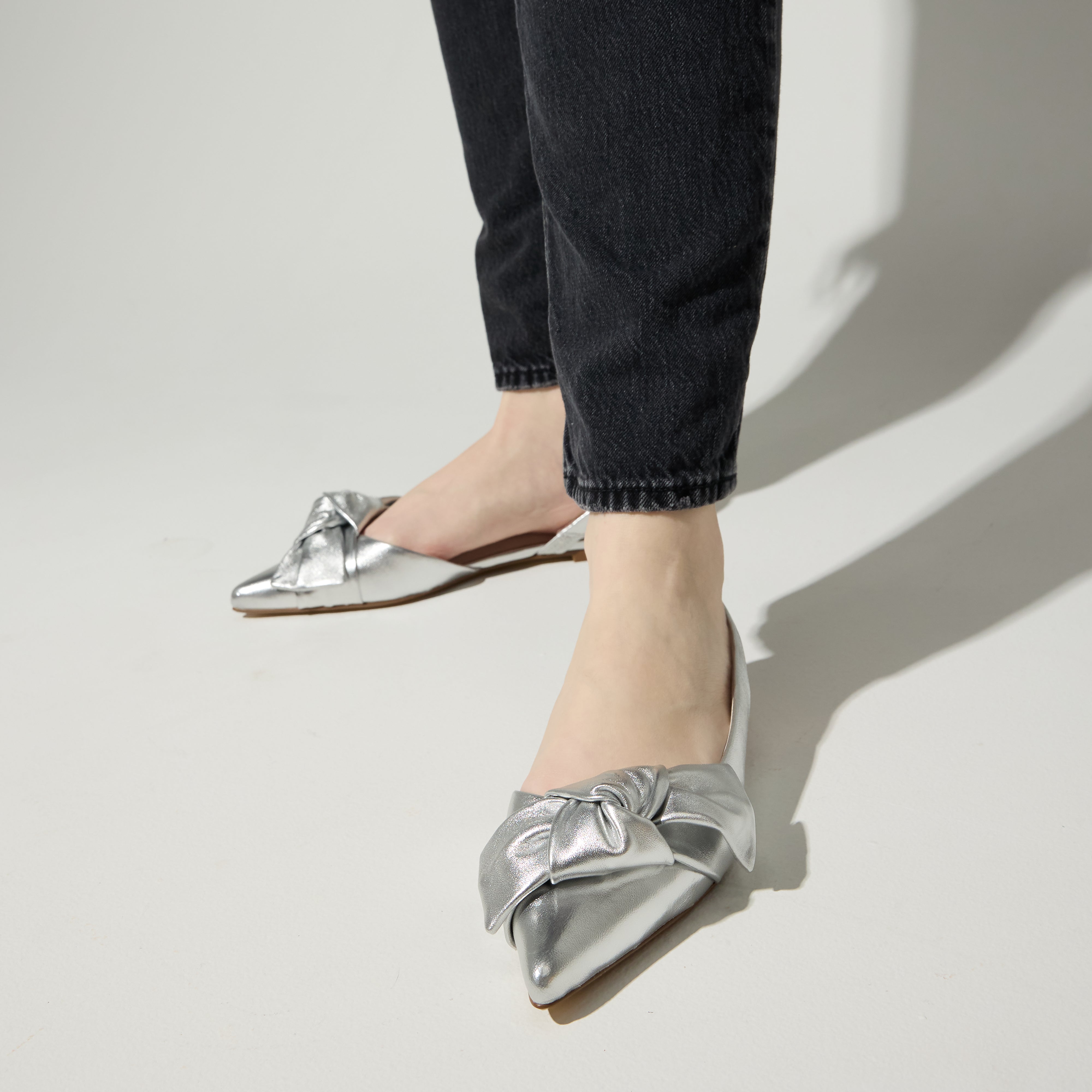 Violet Slingback Flat in Silver Leather