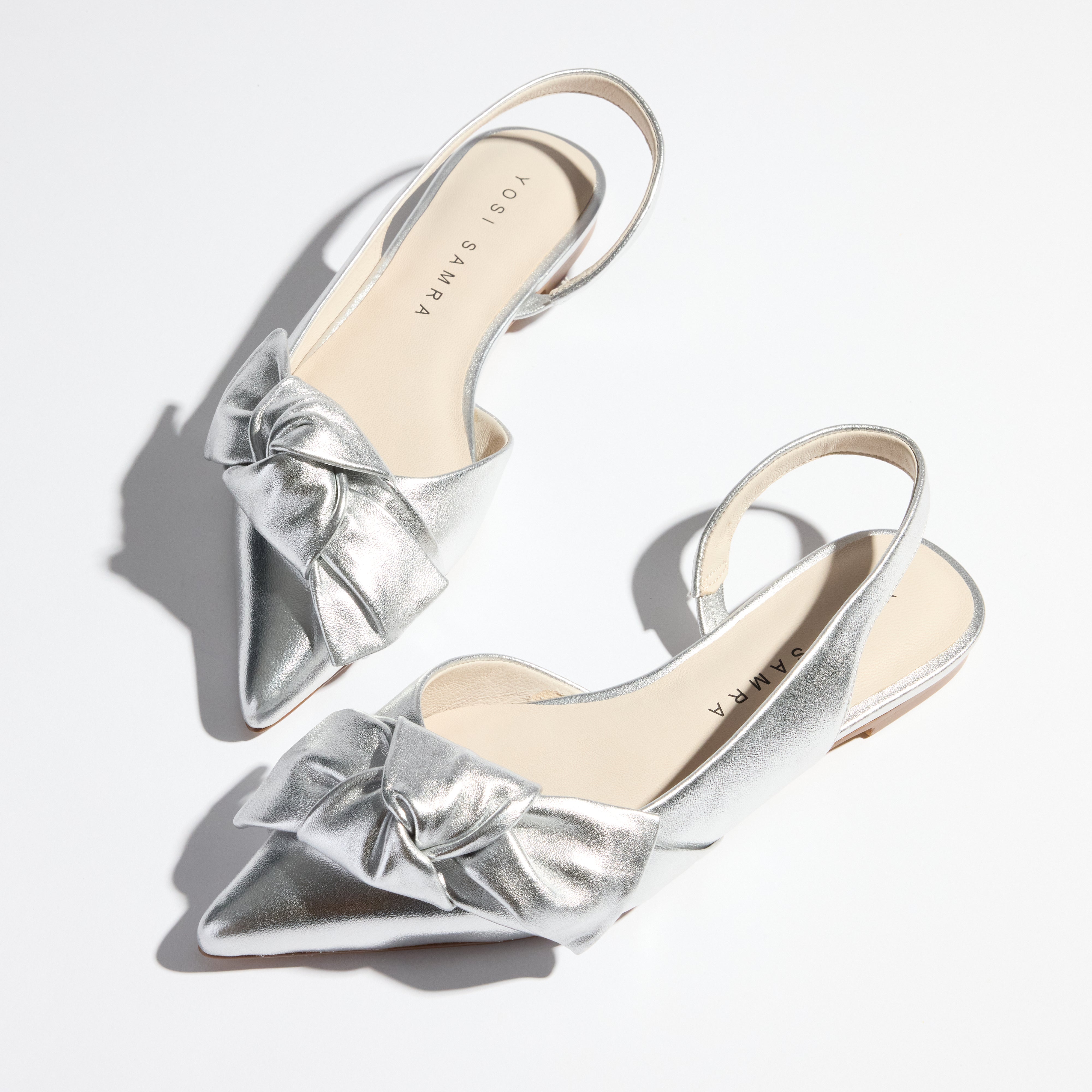 Violet Slingback Flat in Silver Leather