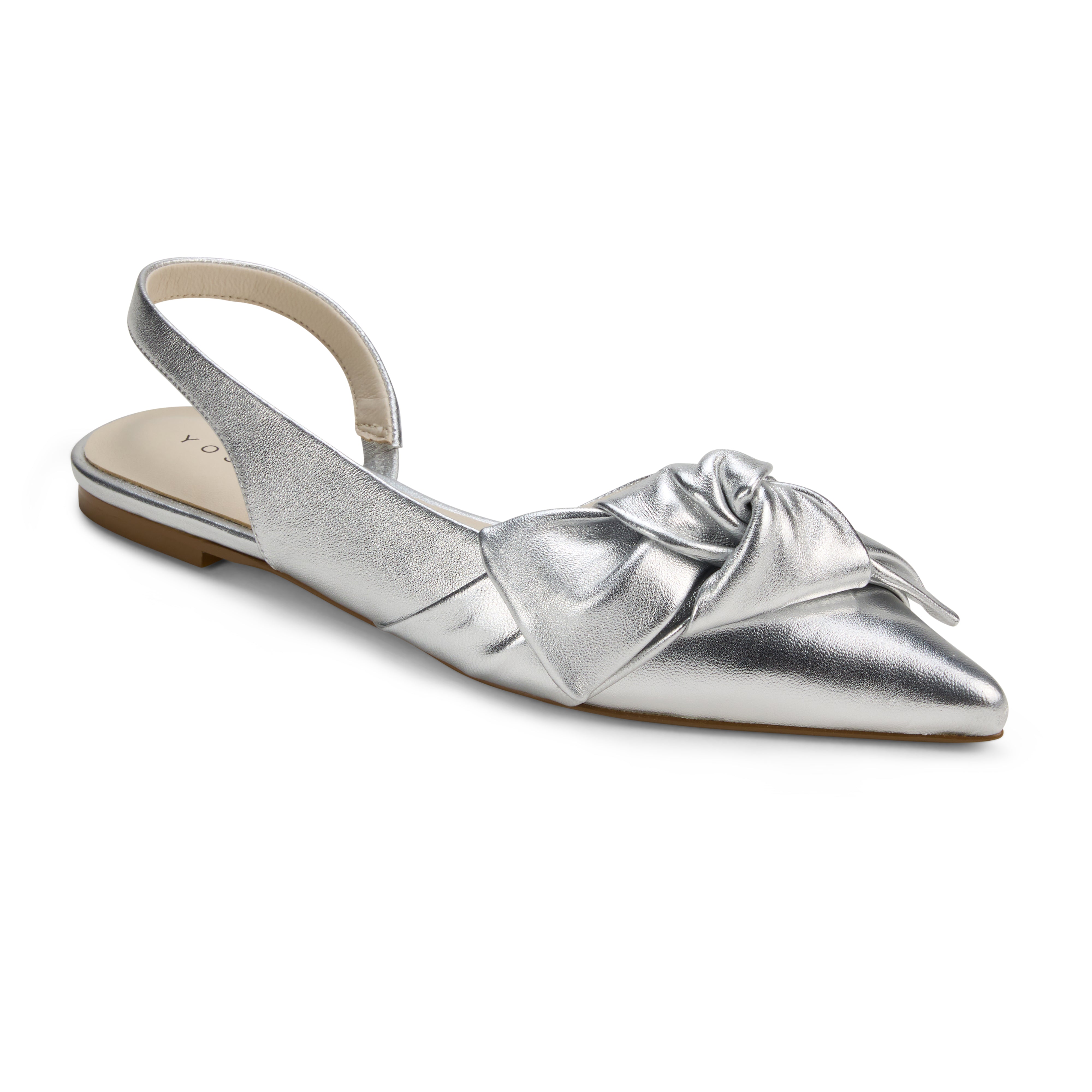 Violet Slingback Flat in Silver Leather