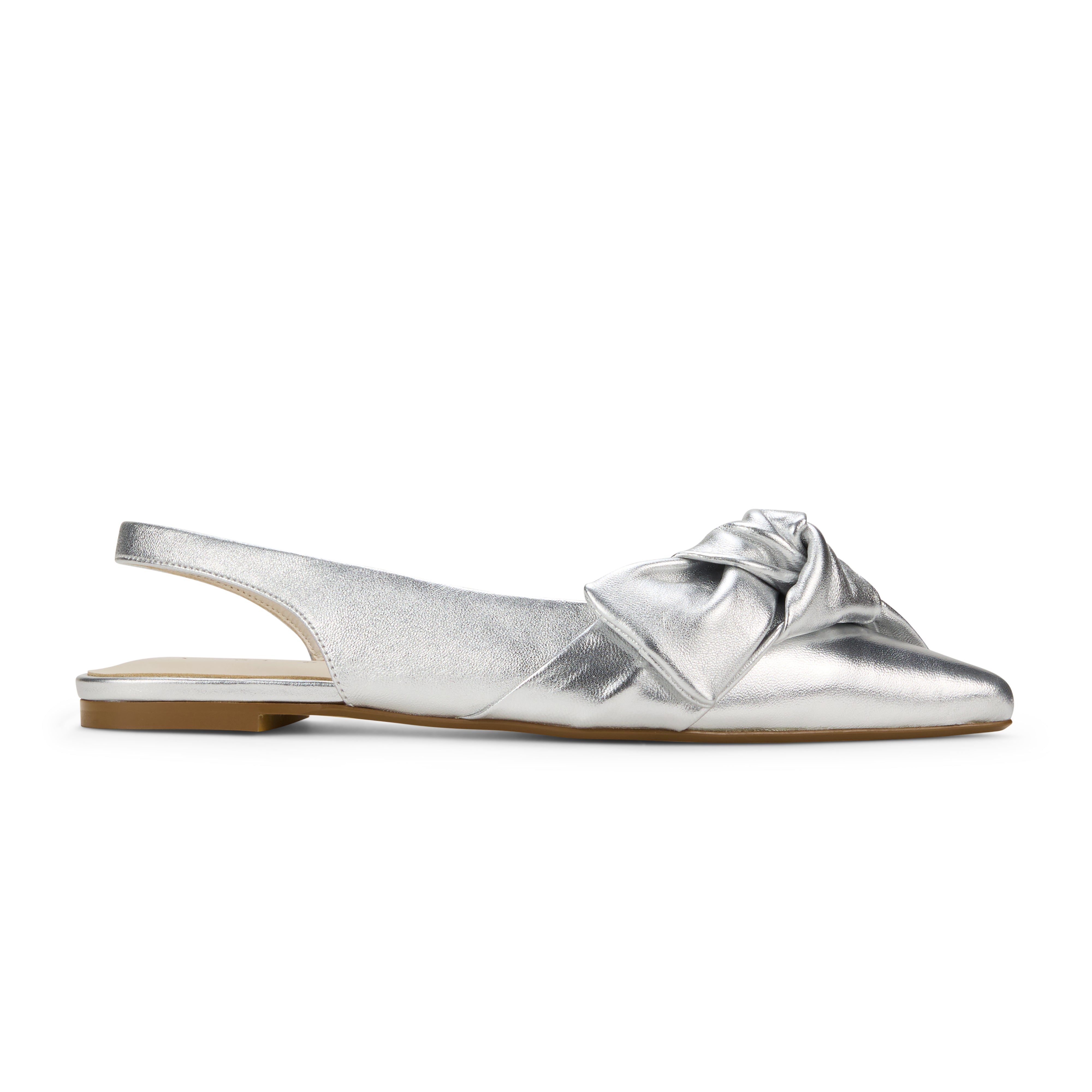 Violet Slingback Flat in Silver Leather