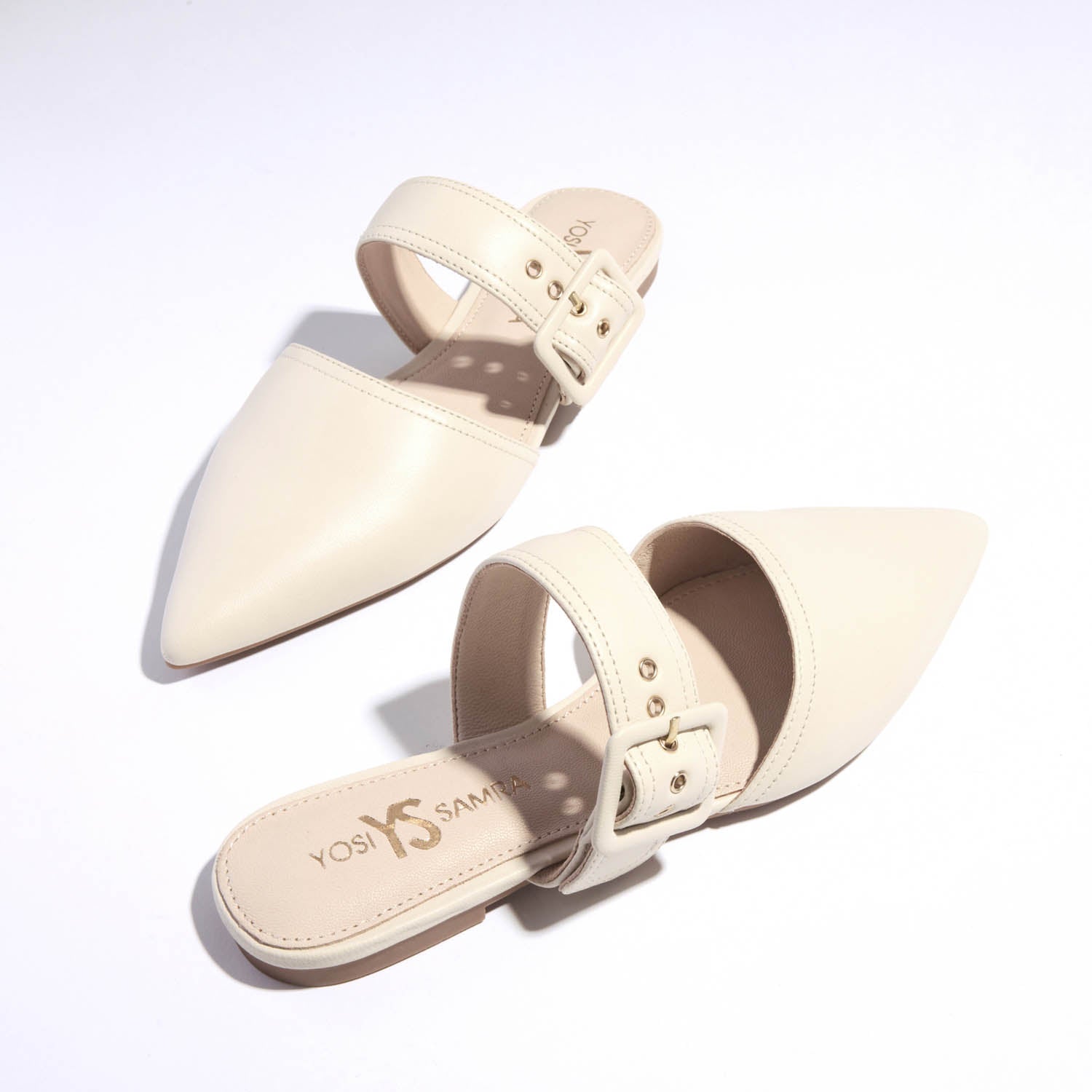 Valerie Buckle Mule in Bone Leather