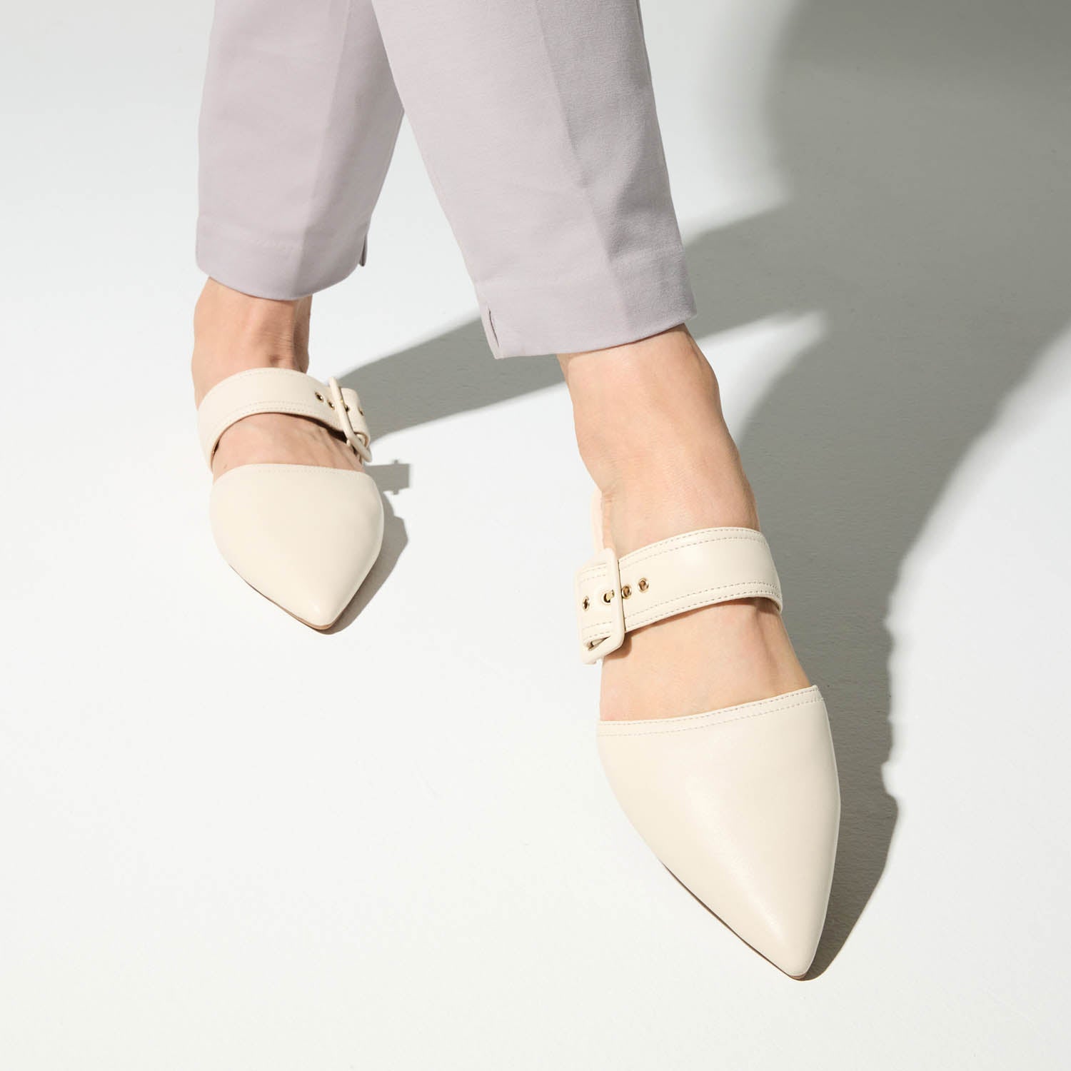 Valerie Buckle Mule in Bone Leather