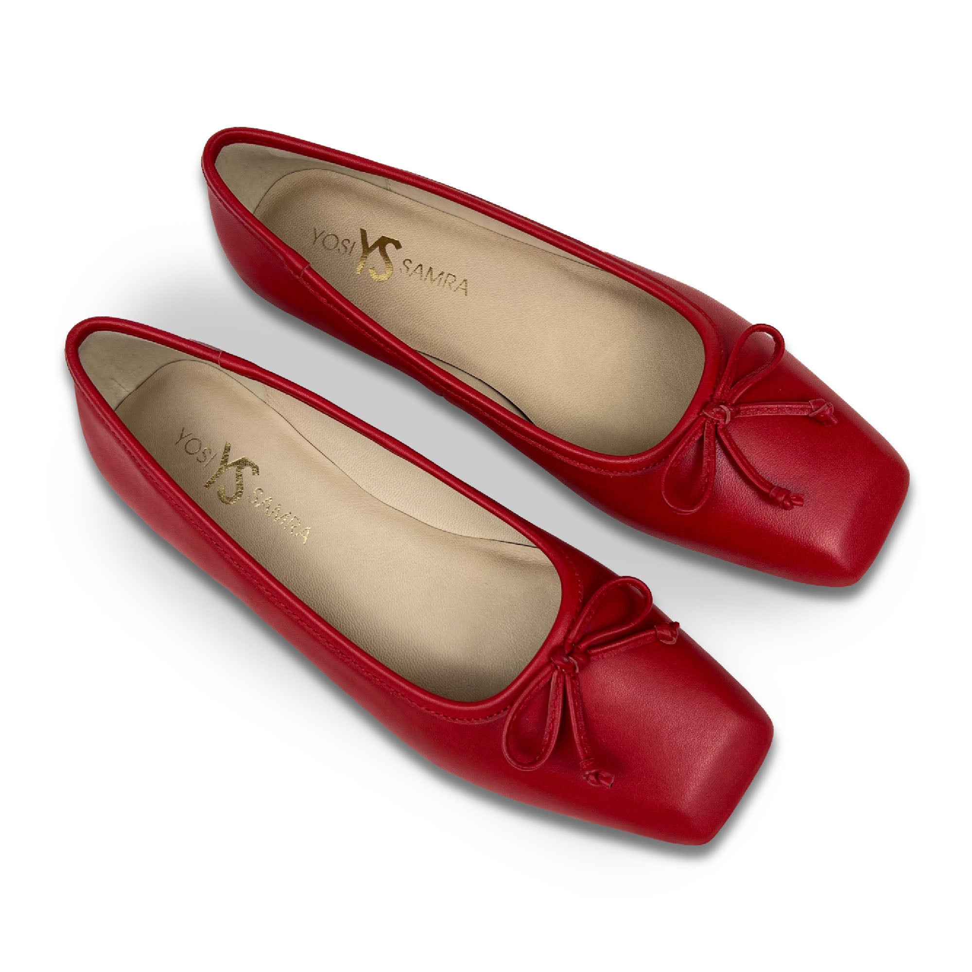 Red leather flat shoes deals