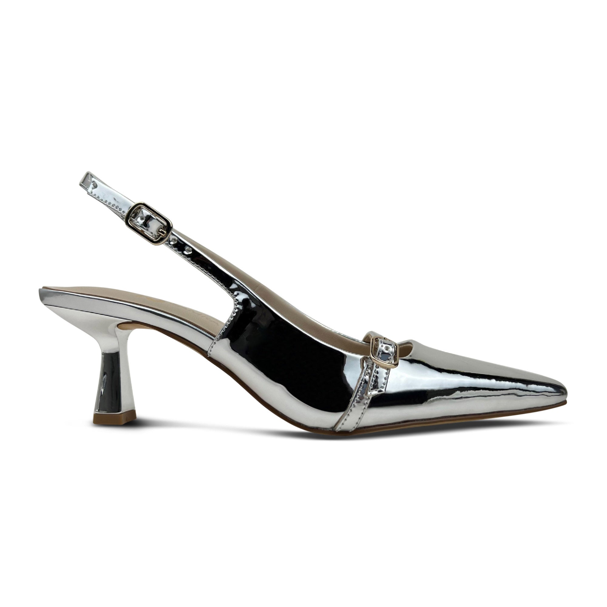 Kate Slingback Pumps in Silver Leather