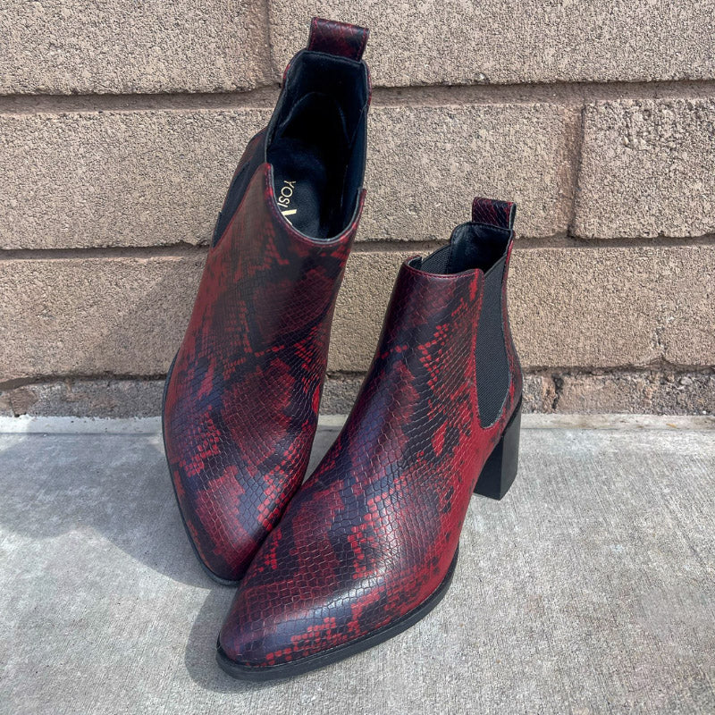 Melissa Chelsea Boot in Red Snake Leather