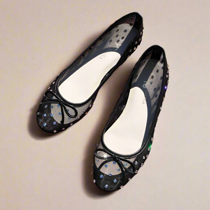 Sadie Ballet Flat in Black Crystal Mesh