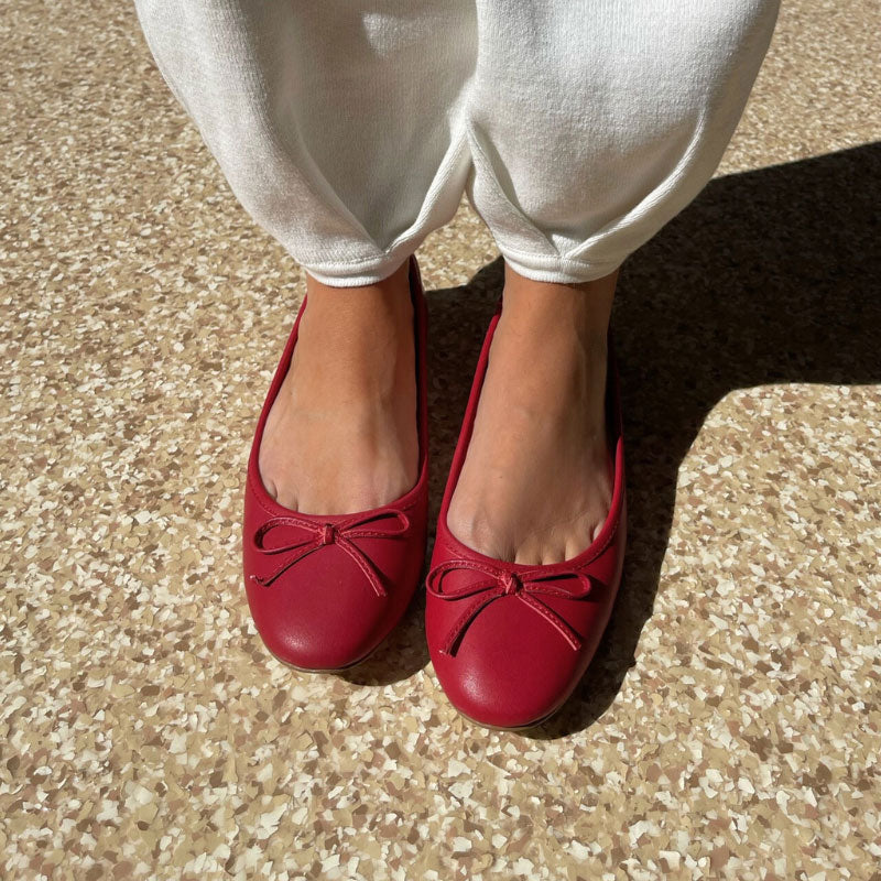 Sadie Ballet Flat in Red Leather