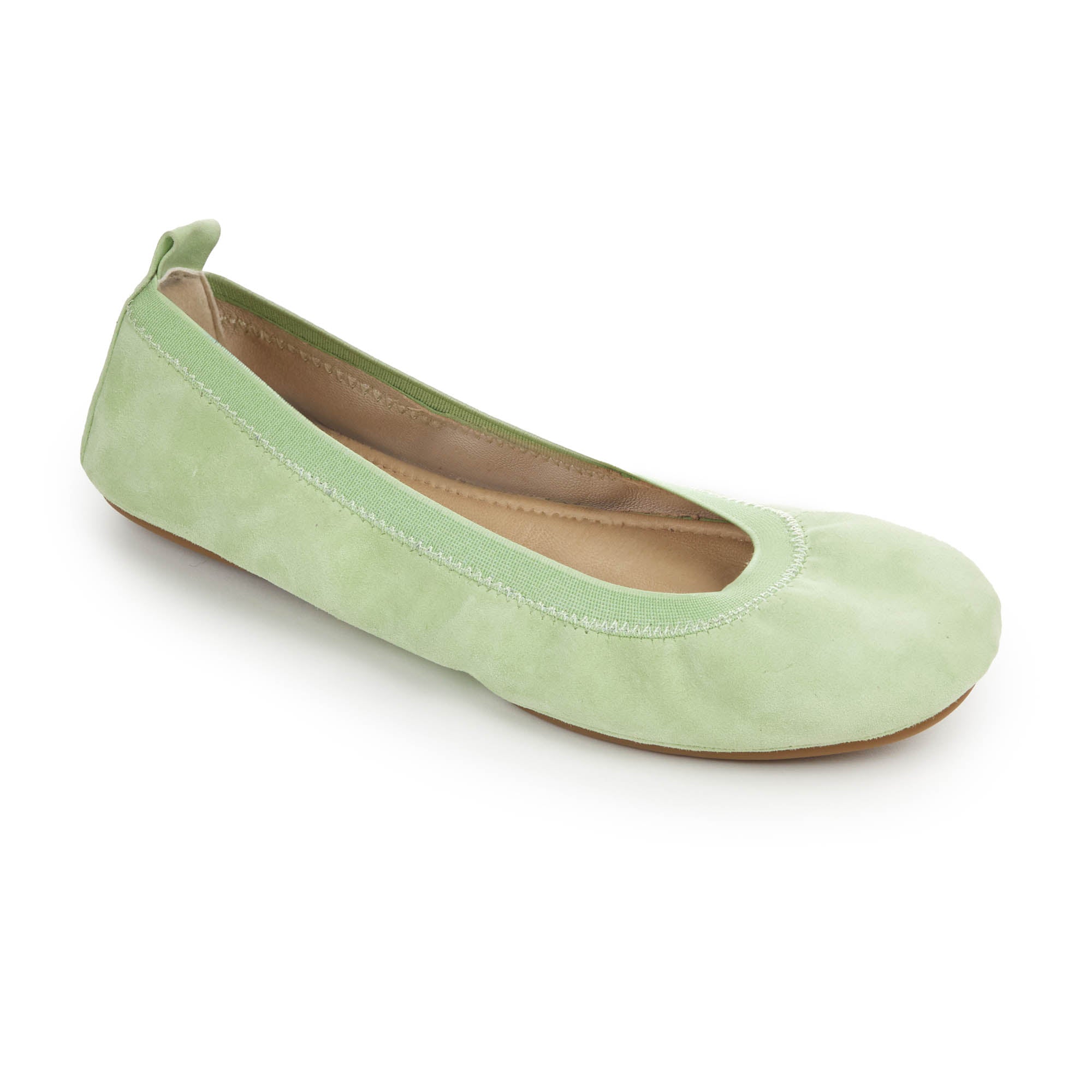 Samara Foldable Ballet Flat in Matcha Suede