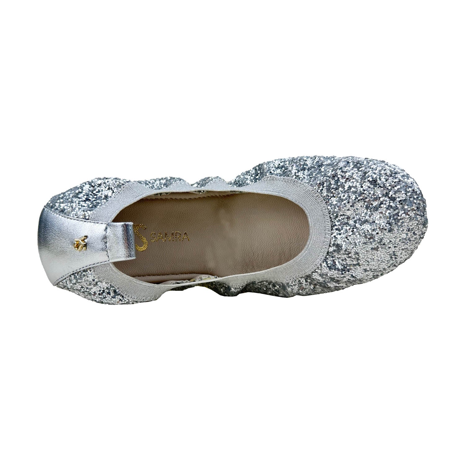 Samara Foldable Ballet Flat in Platinum Glitter