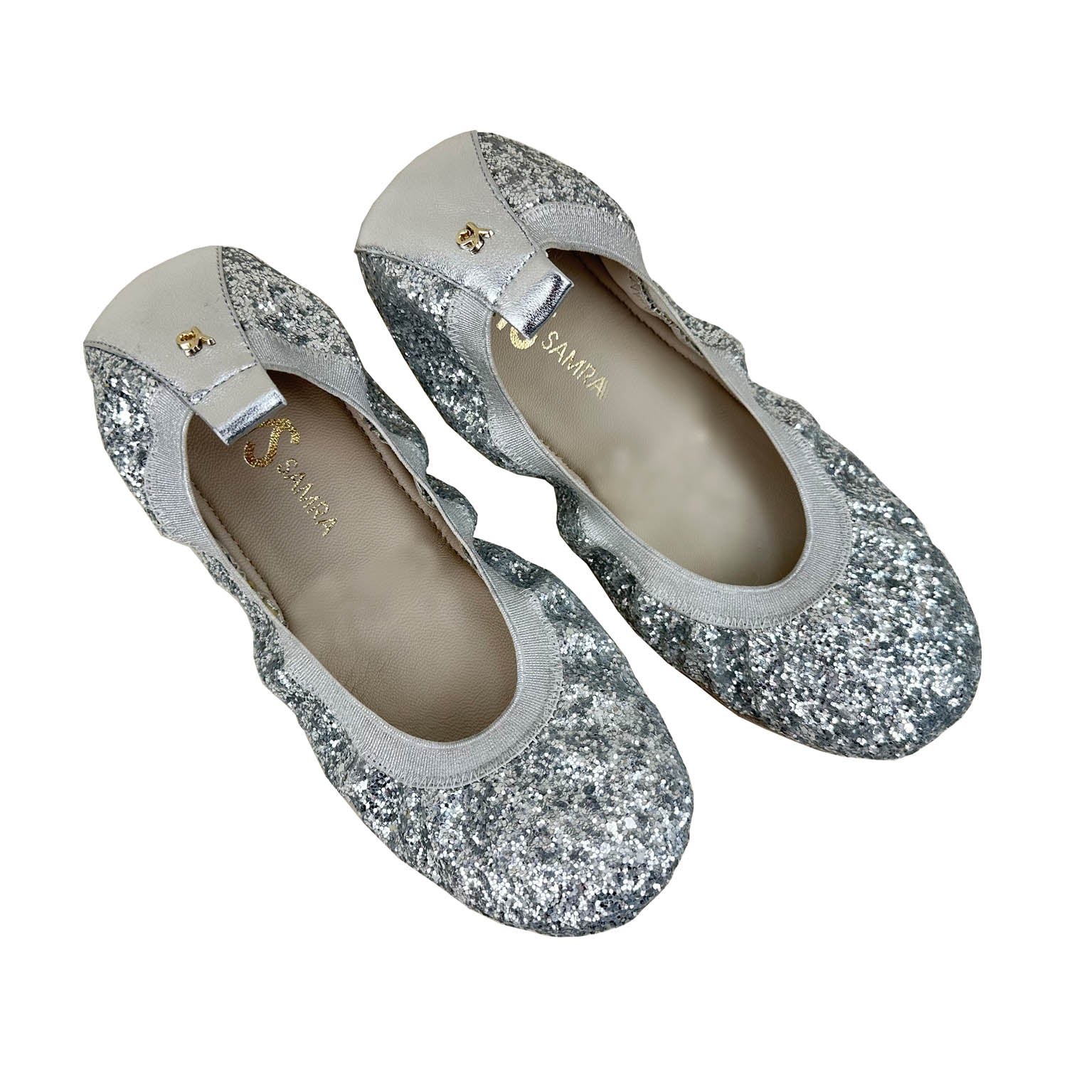 Samara Foldable Ballet Flat in Platinum Glitter