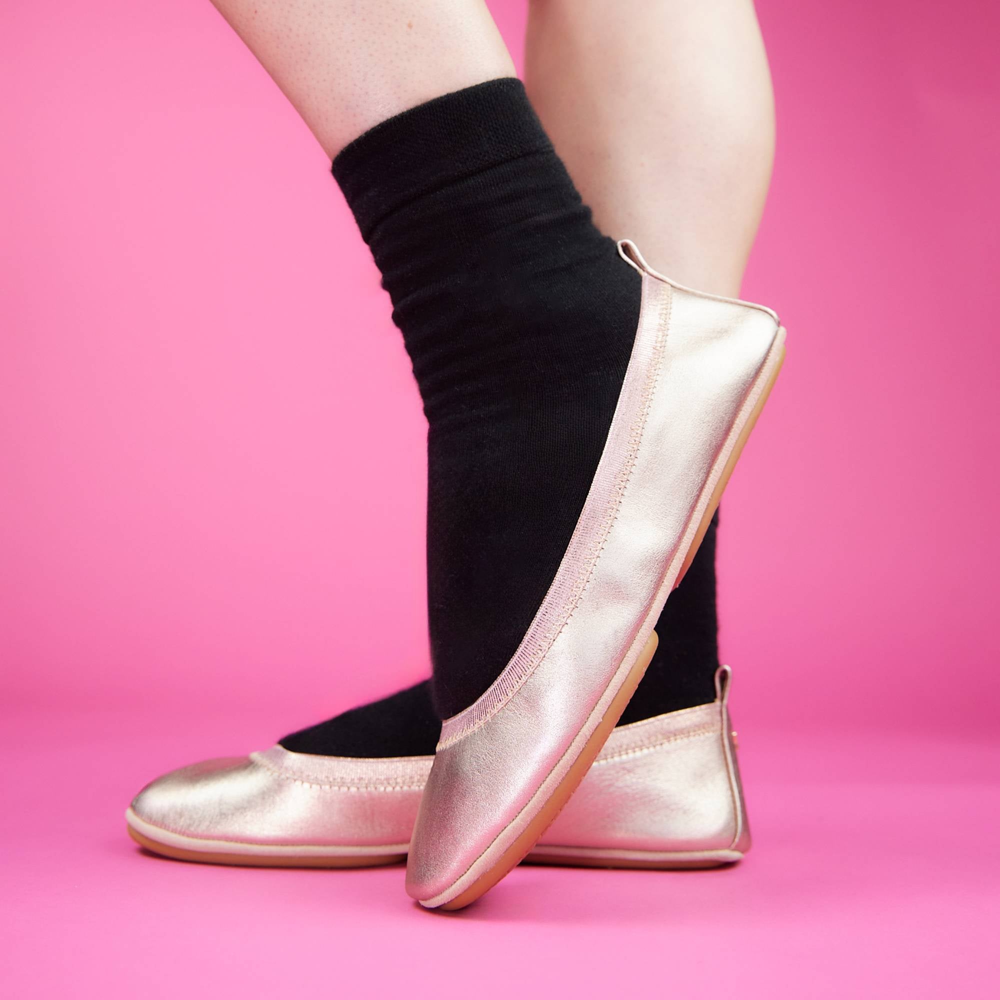 Samara Foldable Ballet Flat in Rose Gold Leather