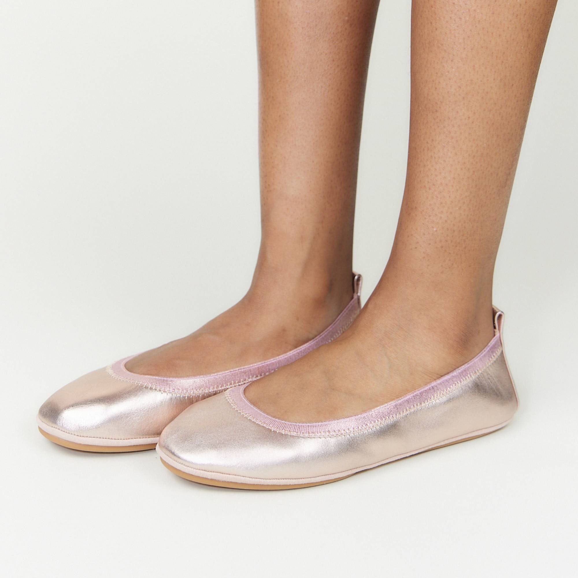 Samara Foldable Ballet Flat in Rose Gold Leather