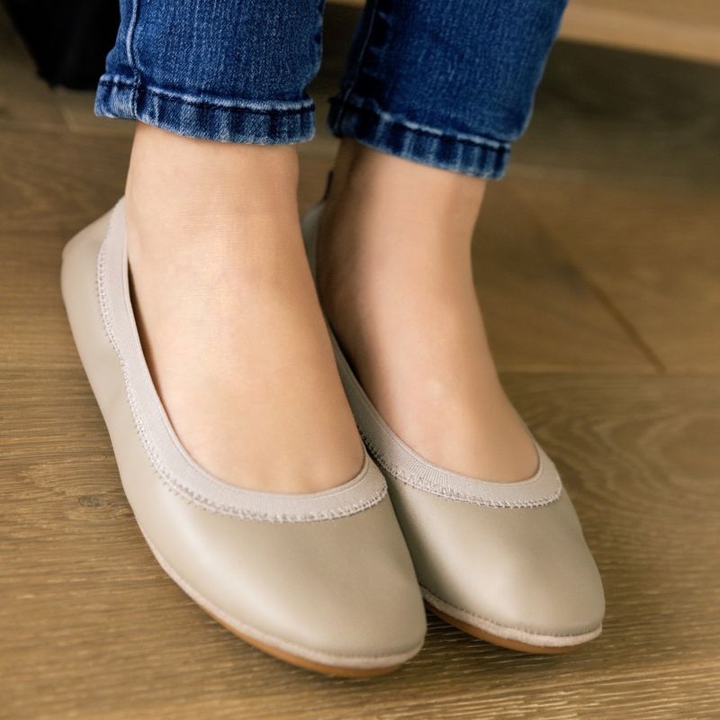 in Simply Flat Foldable Leather Taupe Ballet Samara
