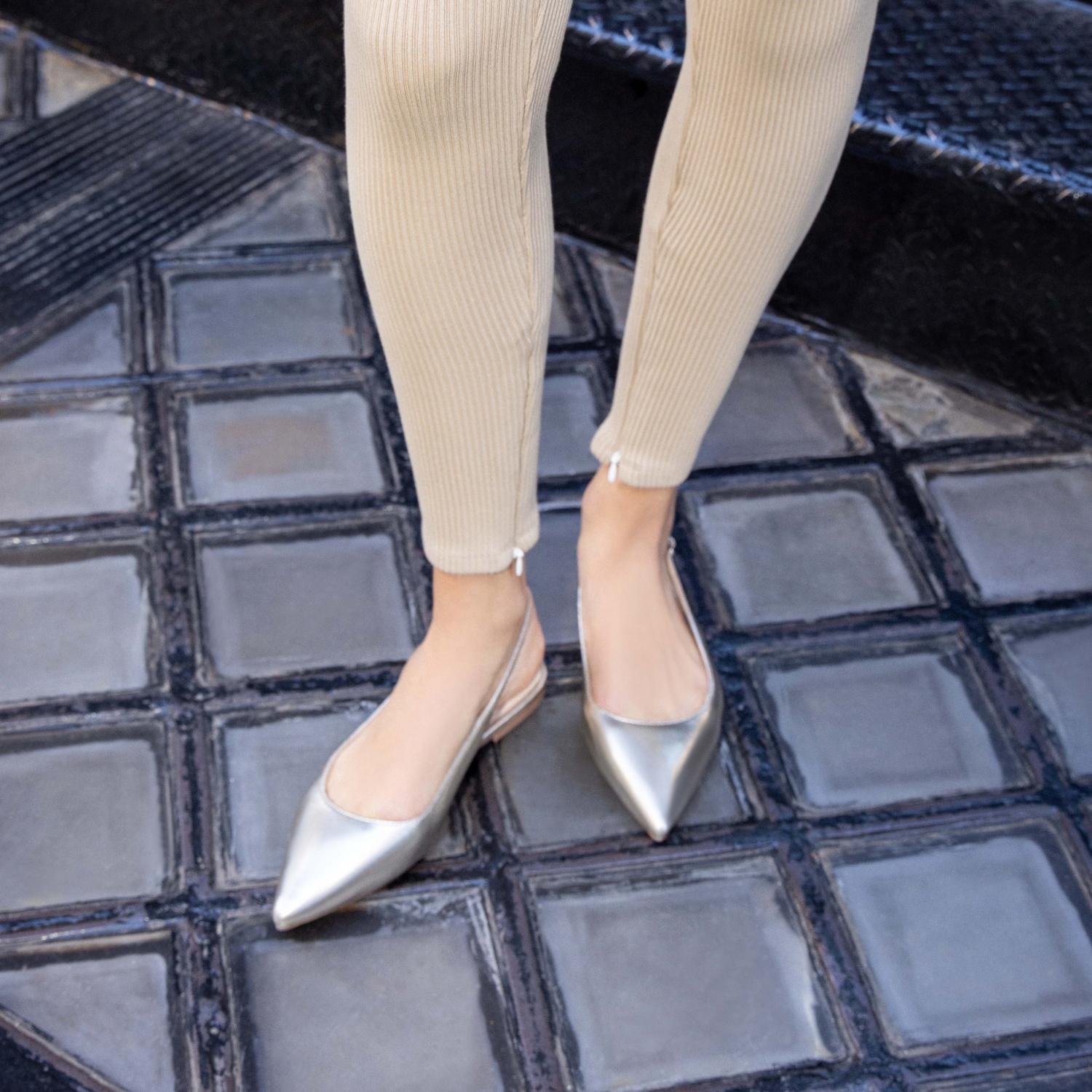 Vera Slingback Flat in Silver Leather