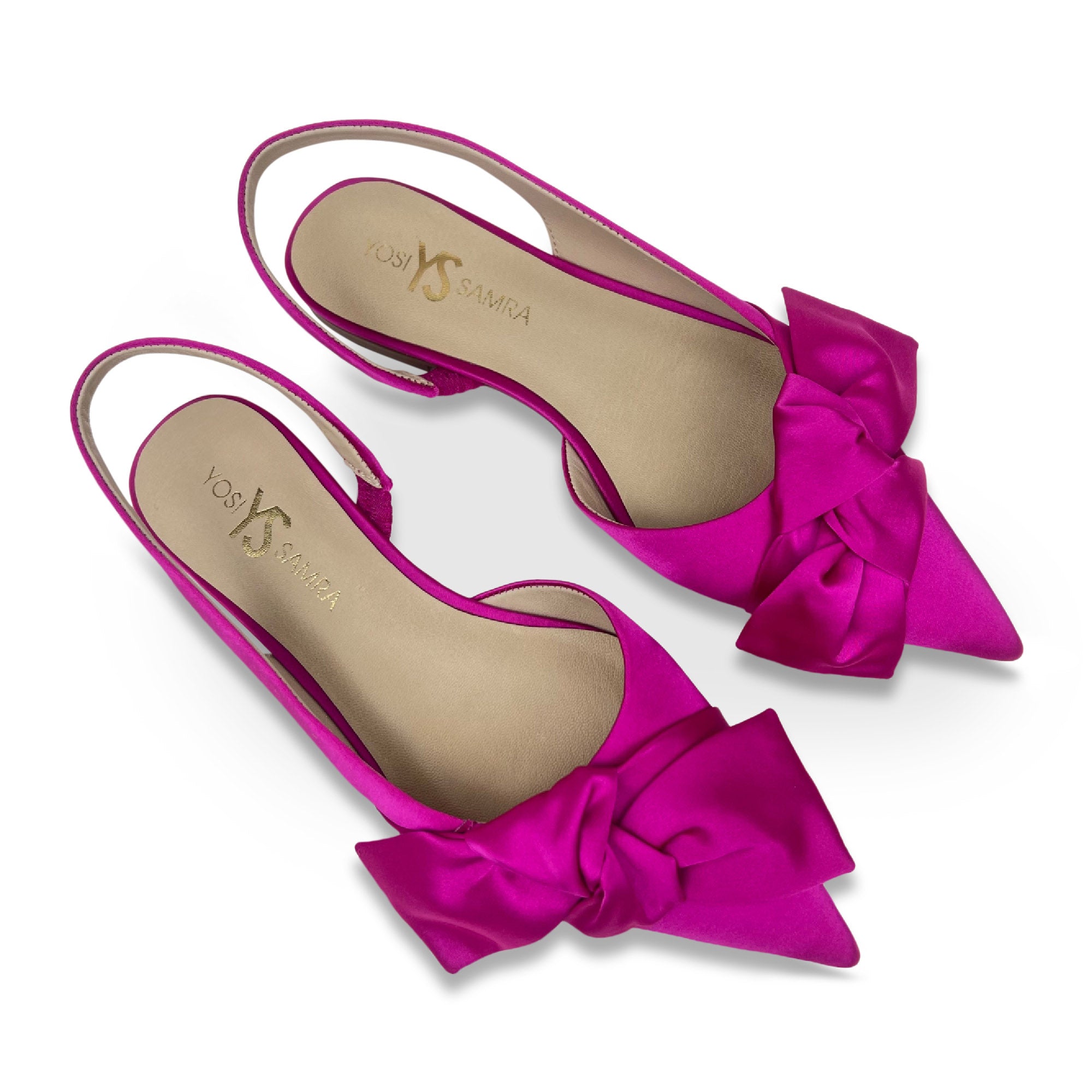 Violet Slingback Flat in Fuchsia Satin