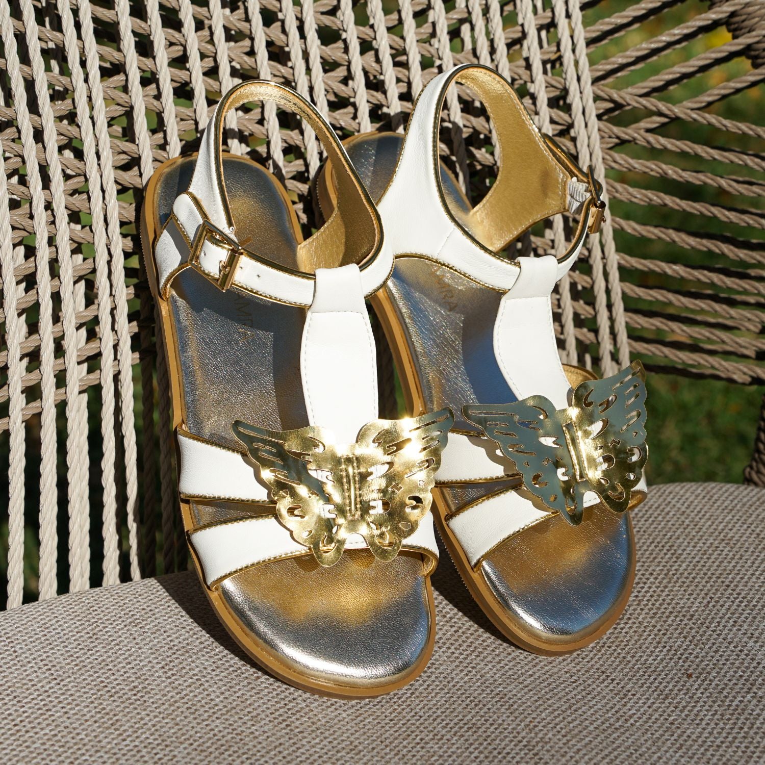 Miss Butterfly Sandal in White & Gold - Kids