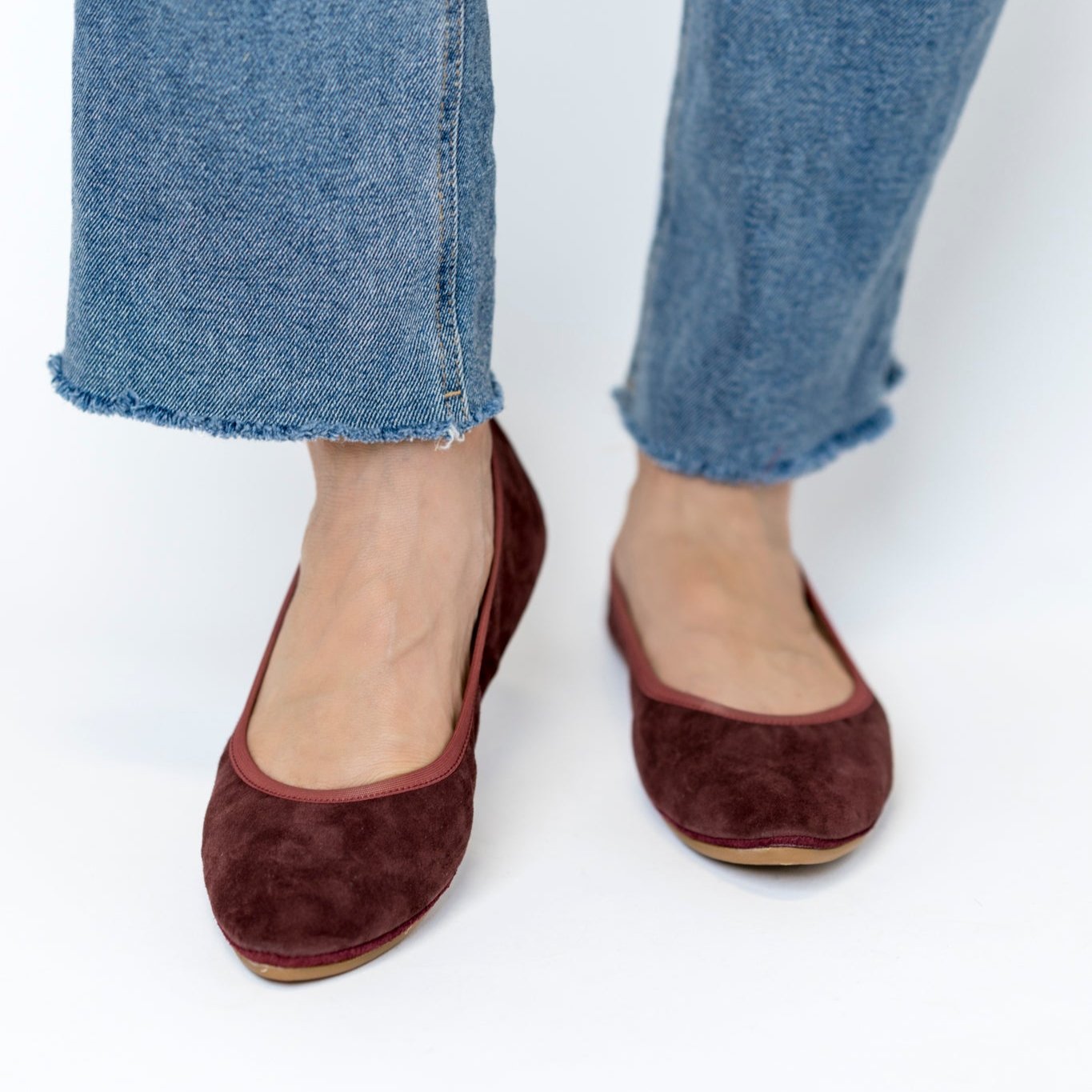 Vienna Foldable Ballet Flat in Amarena Suede