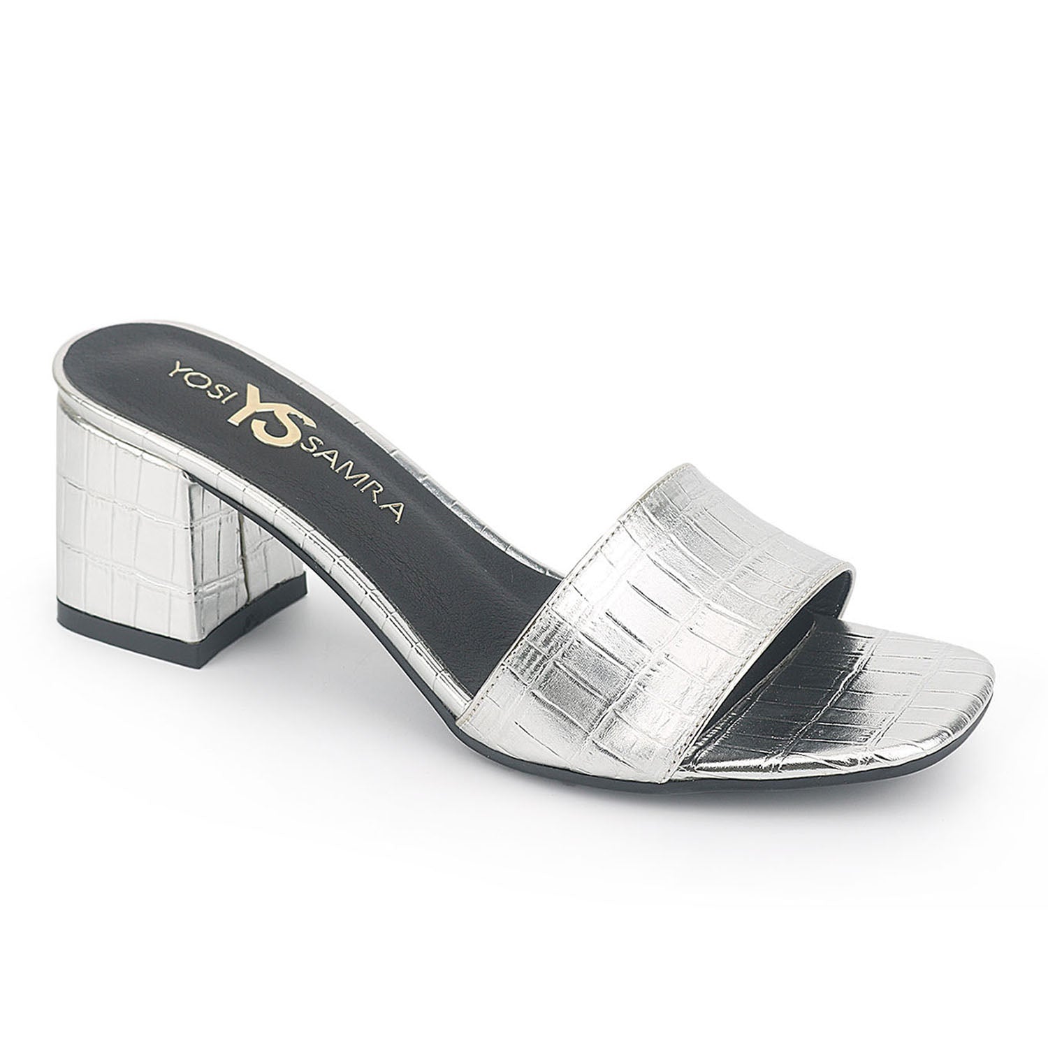 Danielle Heeled Slide in Silver Croc