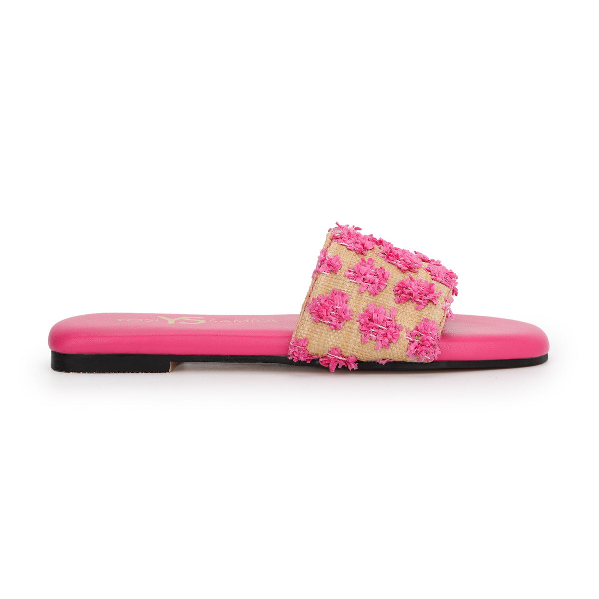 Miss Reese Slide in Pink Pom Raffia - Kids | Yosi Samra