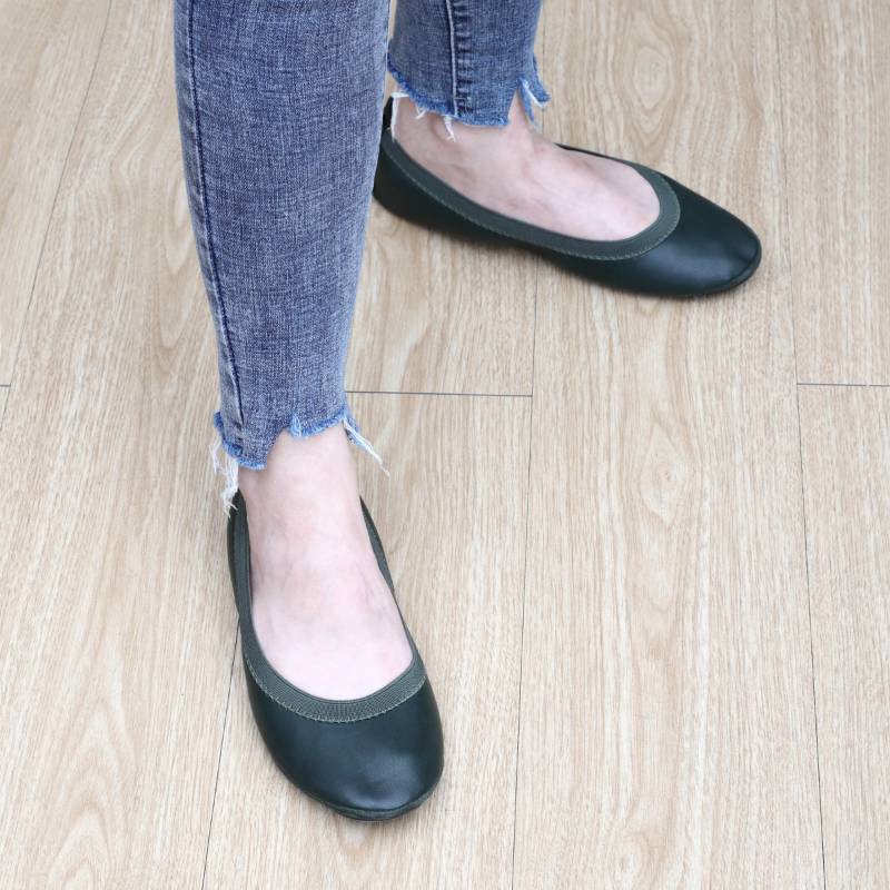 Nina Foldable Ballet Flat in Hunter Green Vegan