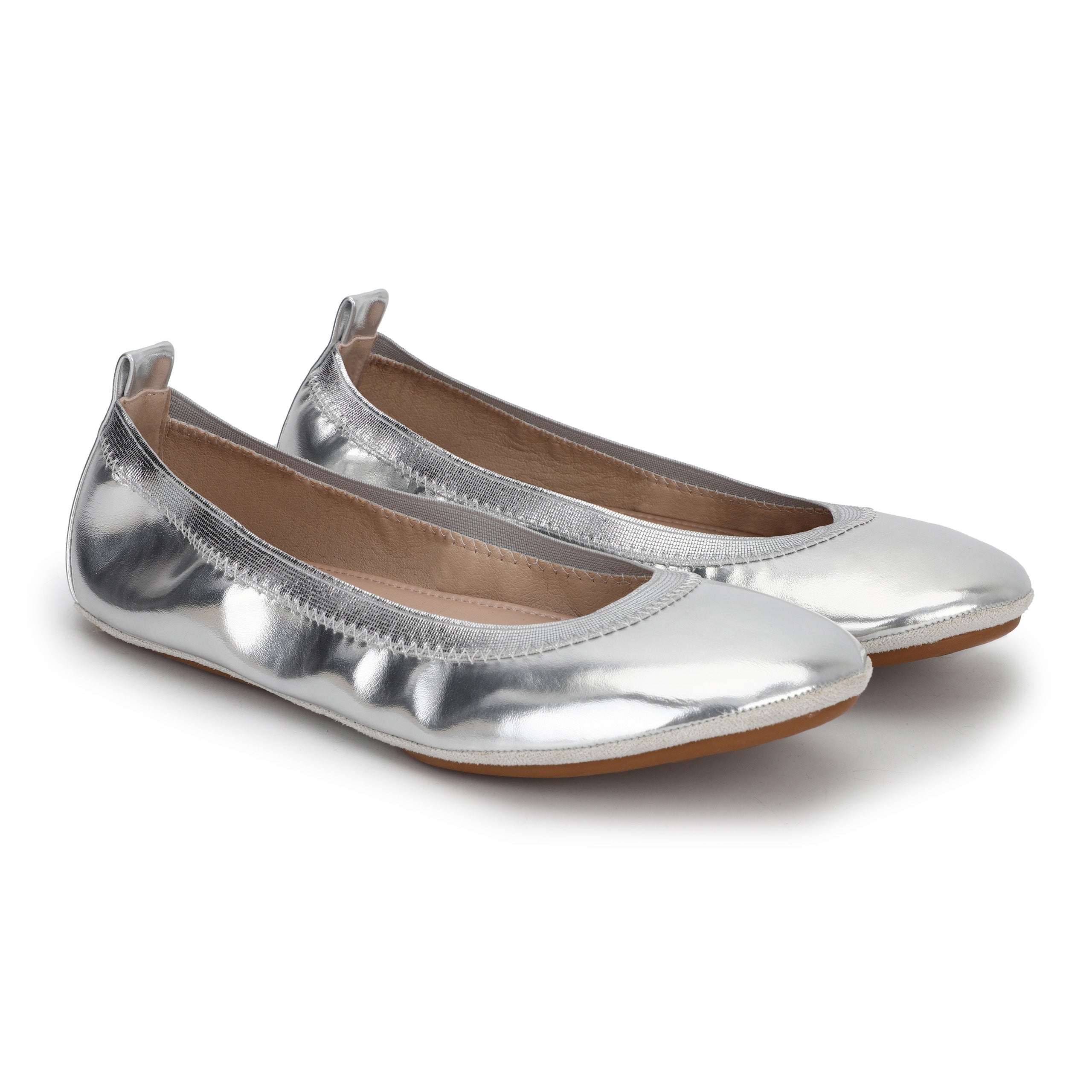 Nina Foldable Ballet Flat in Silver Vegan