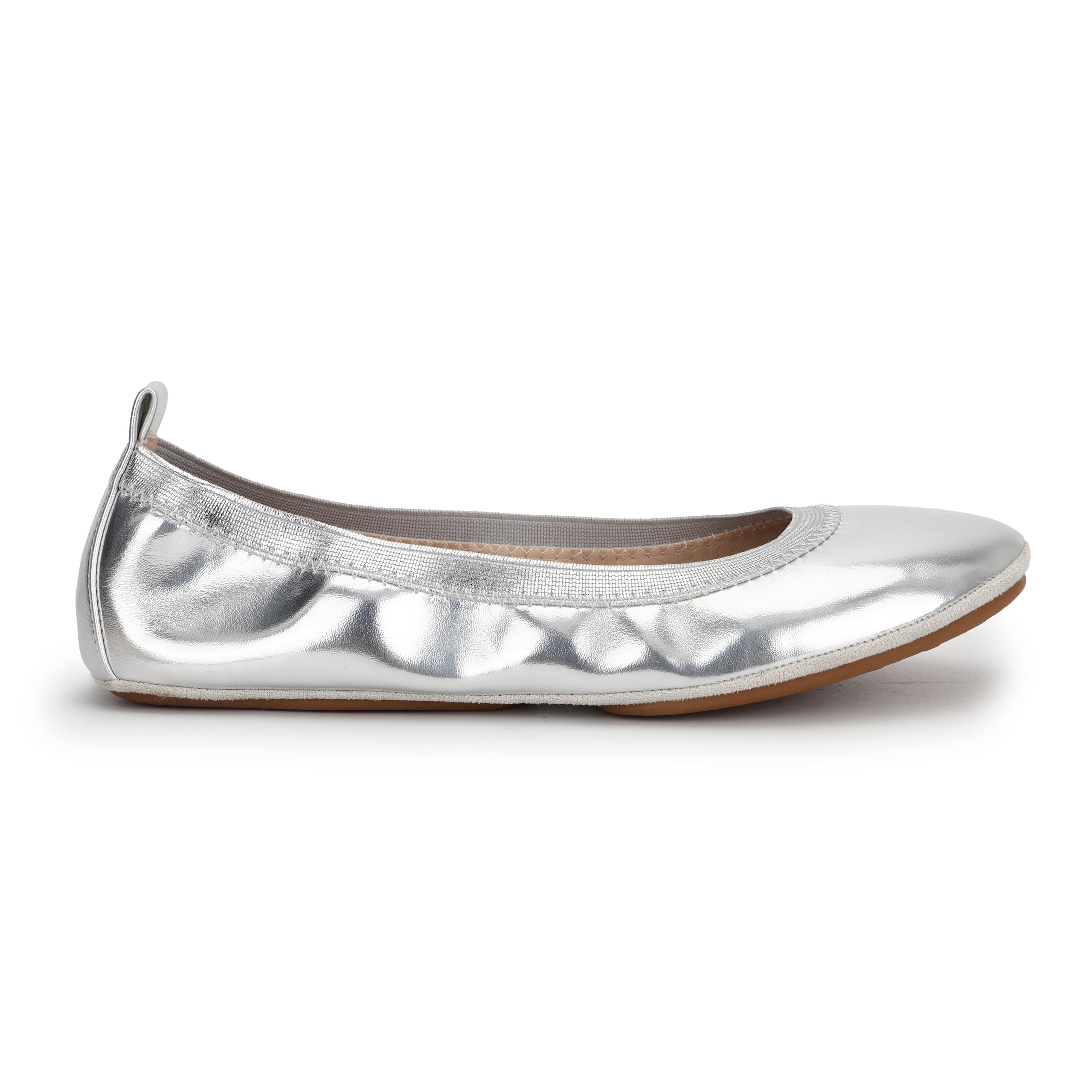 Nina Foldable Ballet Flat in Silver Vegan