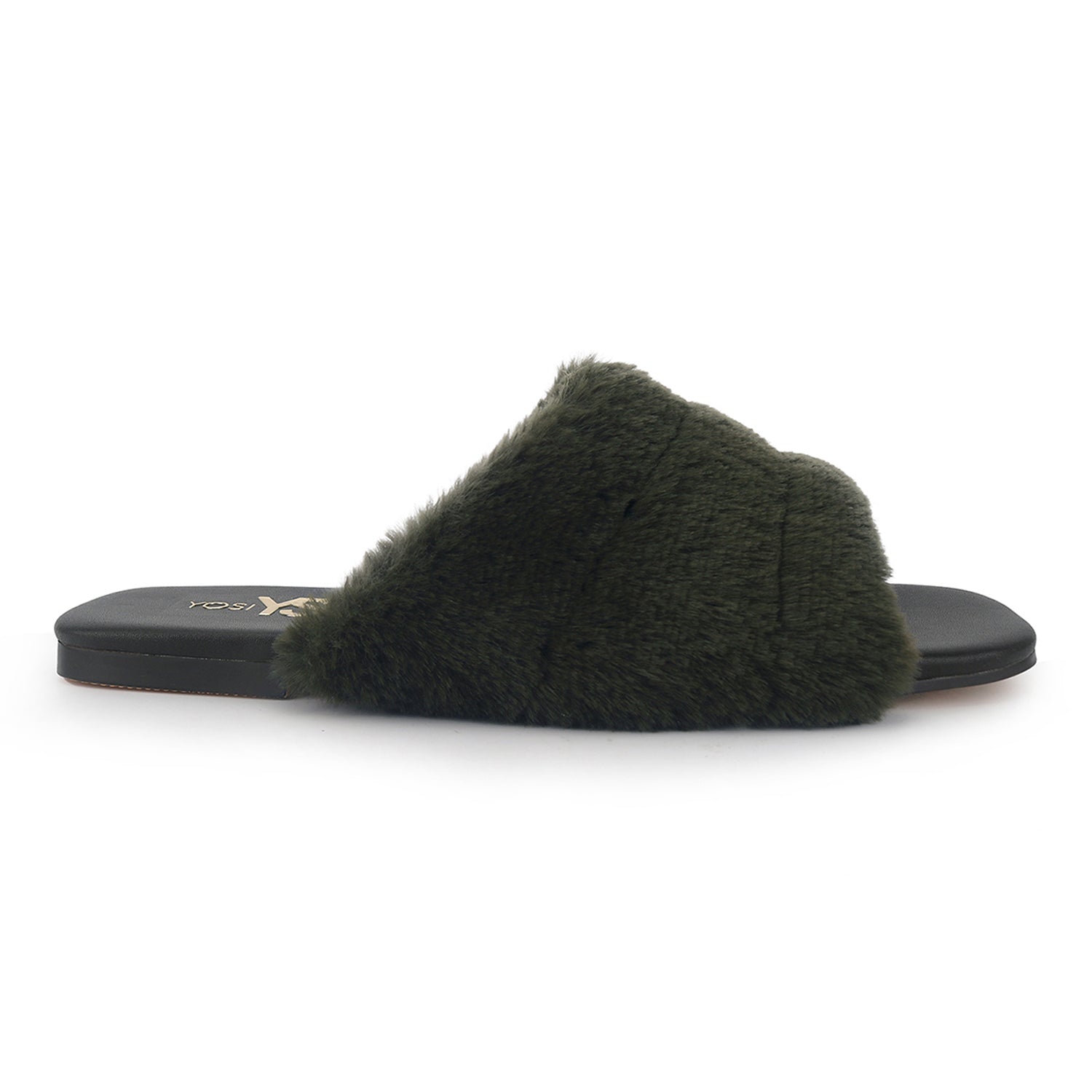 Nora Slipper in Olive Faux Fur