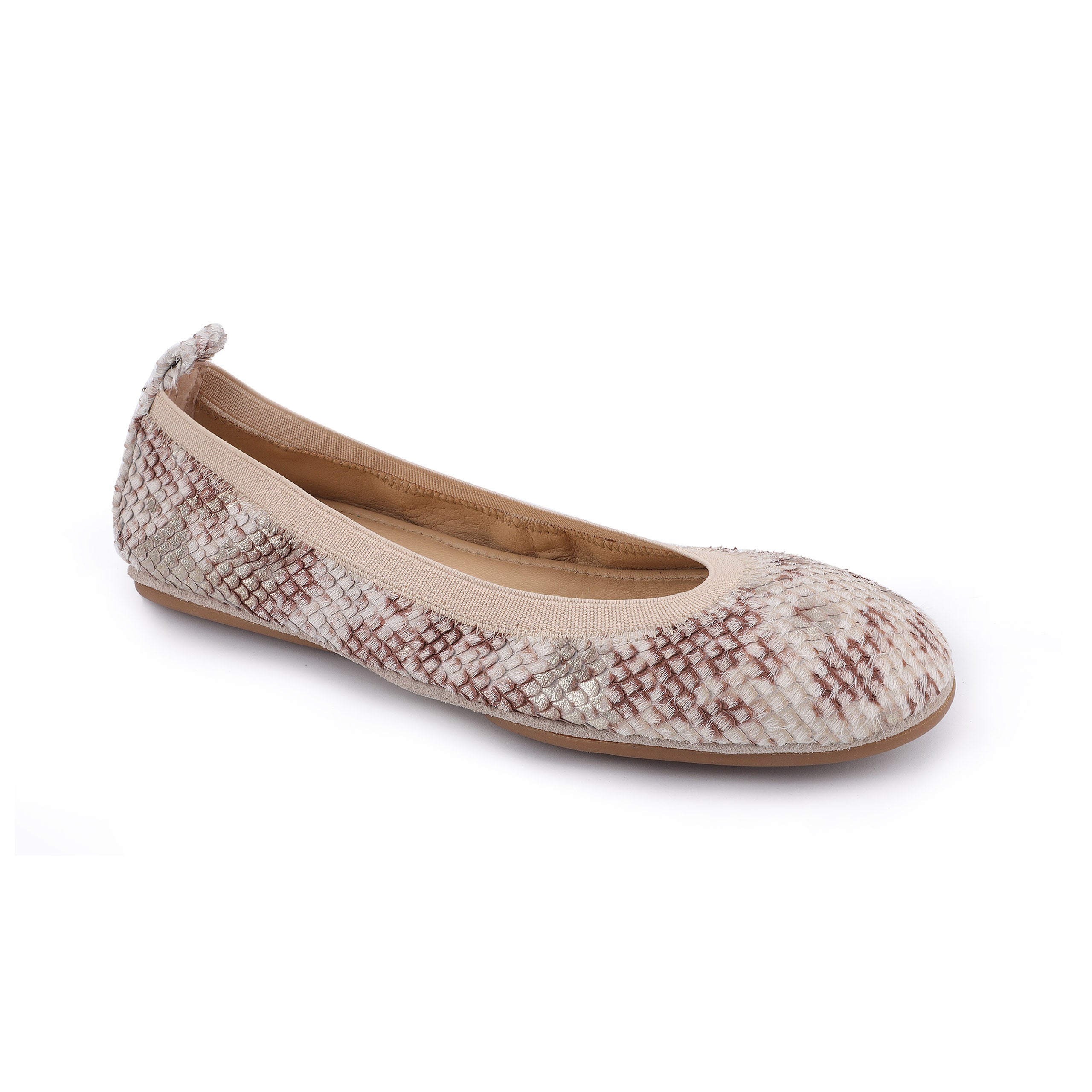 Samara Foldable Ballet Flat in Gold Snake Leather